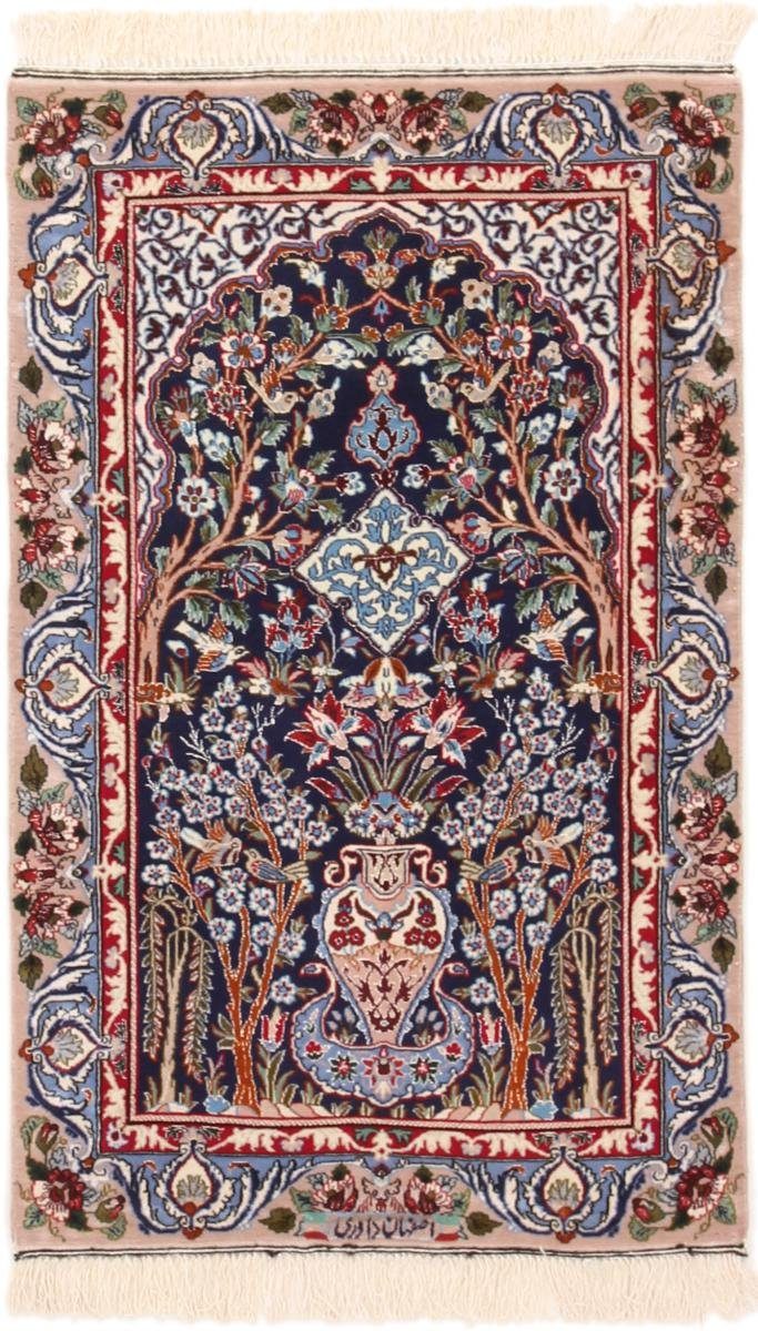 Orientteppich Isfahan Seidenkette 72x109 Handgeknüpfter Orientteppich, Nain Trading, rechteckig, Höhe: 8 mm