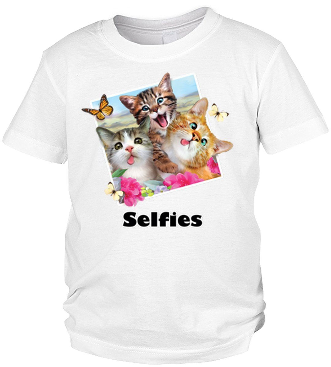 Print-Shirt Katzen Schmetterling Motiv Kindershirt