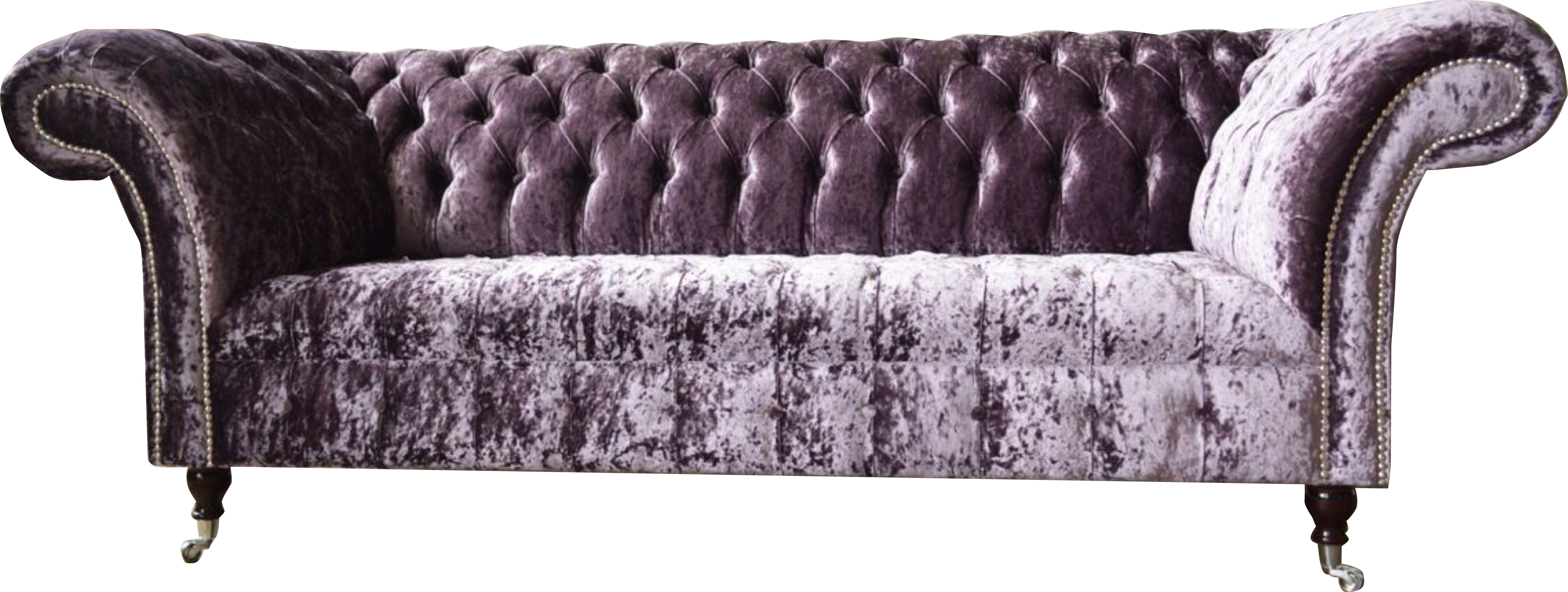 SAMT 3 ZERKNITTERT SITZER CHESTERFIELD Chesterfield-Sofa LILA STOFF AUBERGINE JVmoebel