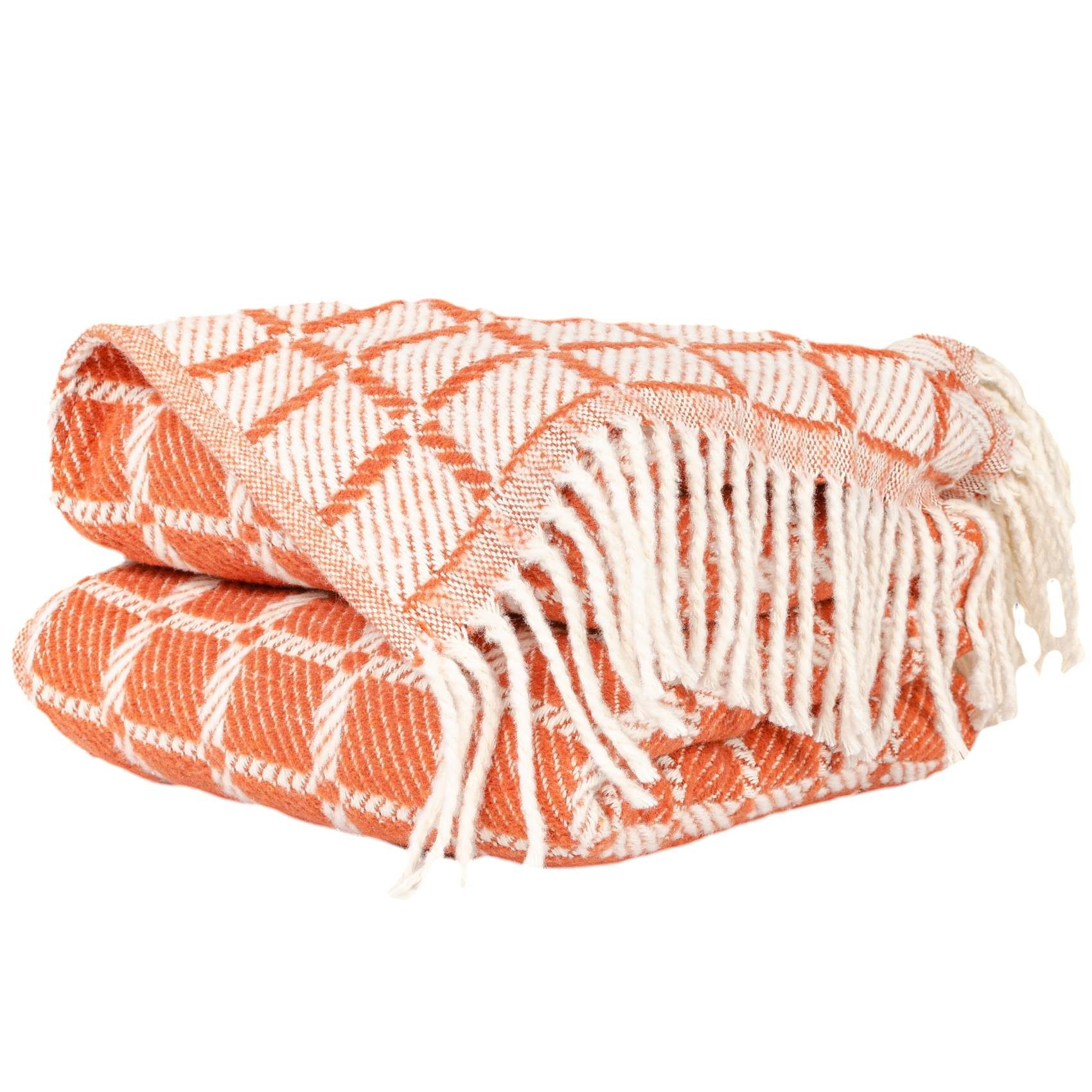 Plaid Tania weiche Kuscheldecke Tagesdecke hochwertig Reisedecke Wohndecke, ANRO, Wendedecke kuschelig-weich 130x160cm Orange