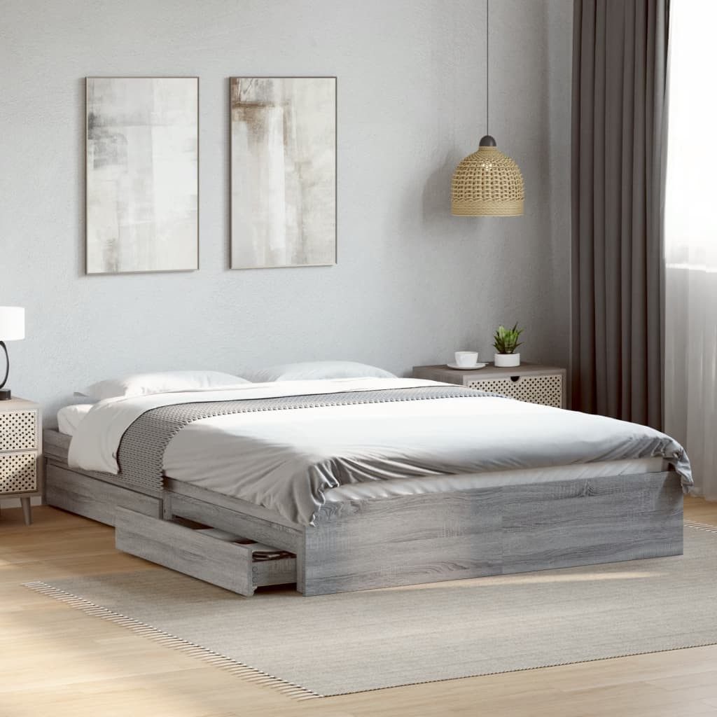 vidaXL Bett, Bettgestell mit Schubladen Grau Sonoma 150x200 cm Holzwerkstof günstig online kaufen