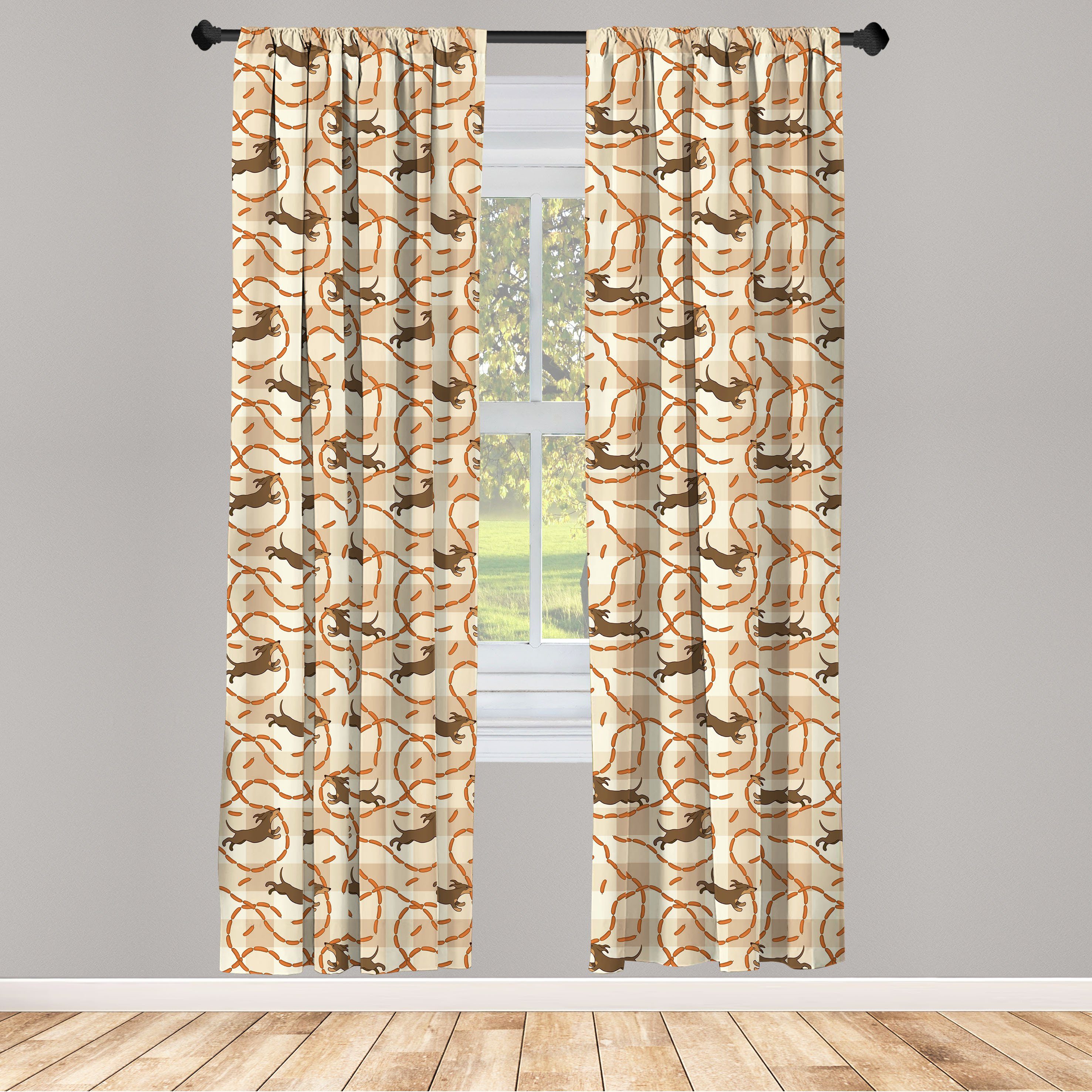 Gardine Vorhang für Wohnzimmer Schlafzimmer Dekor, Abakuhaus, Microfaser, Lustig Spielerische Hunde Nach Würste