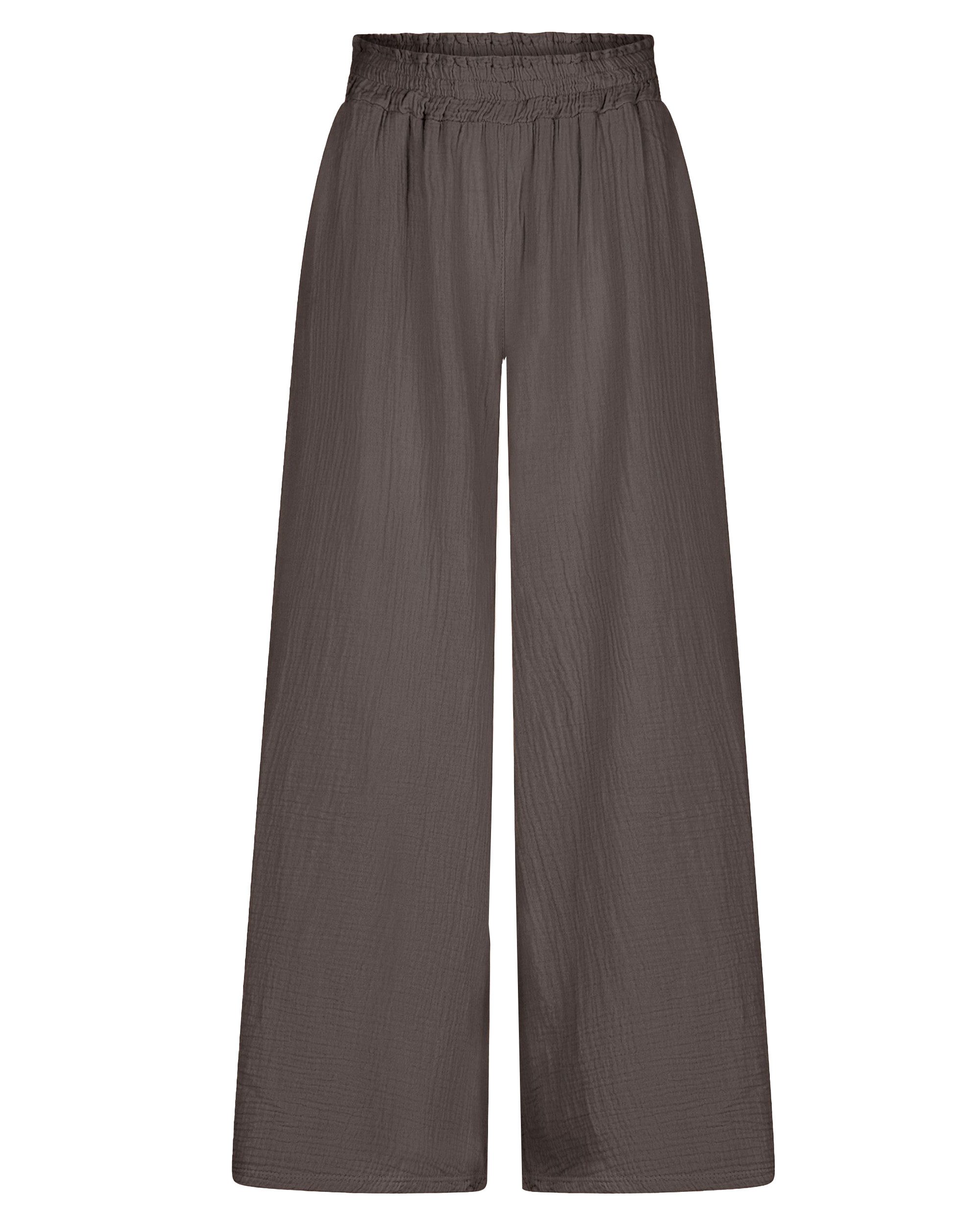 SASSYCLASSY Stoffhose Leichte Musselin Sommer Hose Damen Lang Elegant Lockere Musselinhose aus Baumwolle mit weitem Bein Schwarz Weiß Beige
