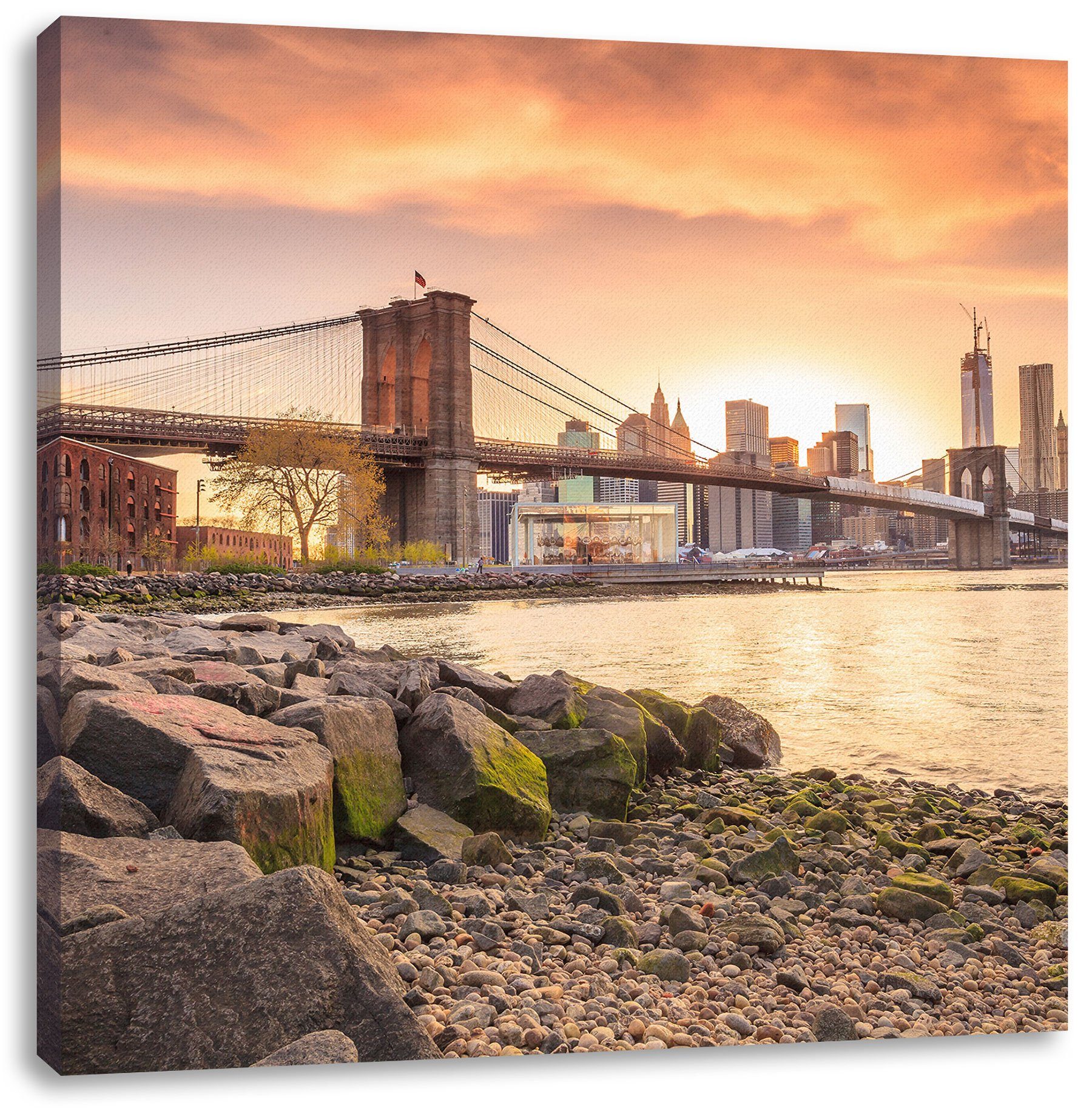 Pixxprint Leinwandbild Brooklyn Bridge Sonnenuntergang, Brooklyn Bridge Sonnenuntergang (1 St), Leinwandbild fertig bespannt, inkl. Zackenaufhänger | Leinwandbilder