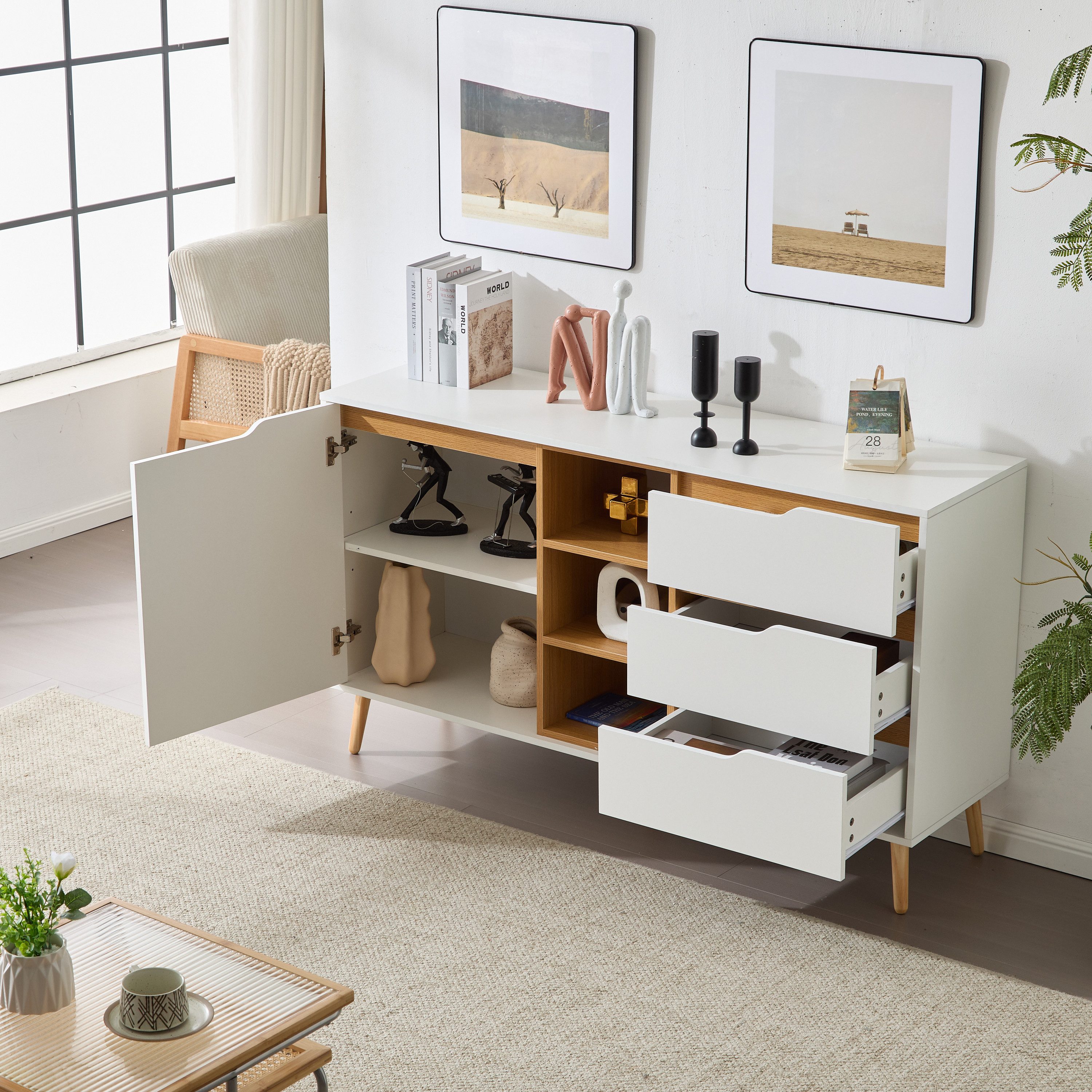 Merax Sideboard, Kommode mit 3 Schubladen,Einlegeböden günstig online kaufen
