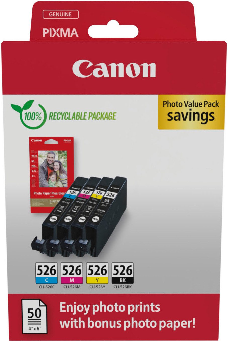 Canon CLI-526 BK/C/M/Y + Fotopapier Value Pack Tintenpatrone (Packung)