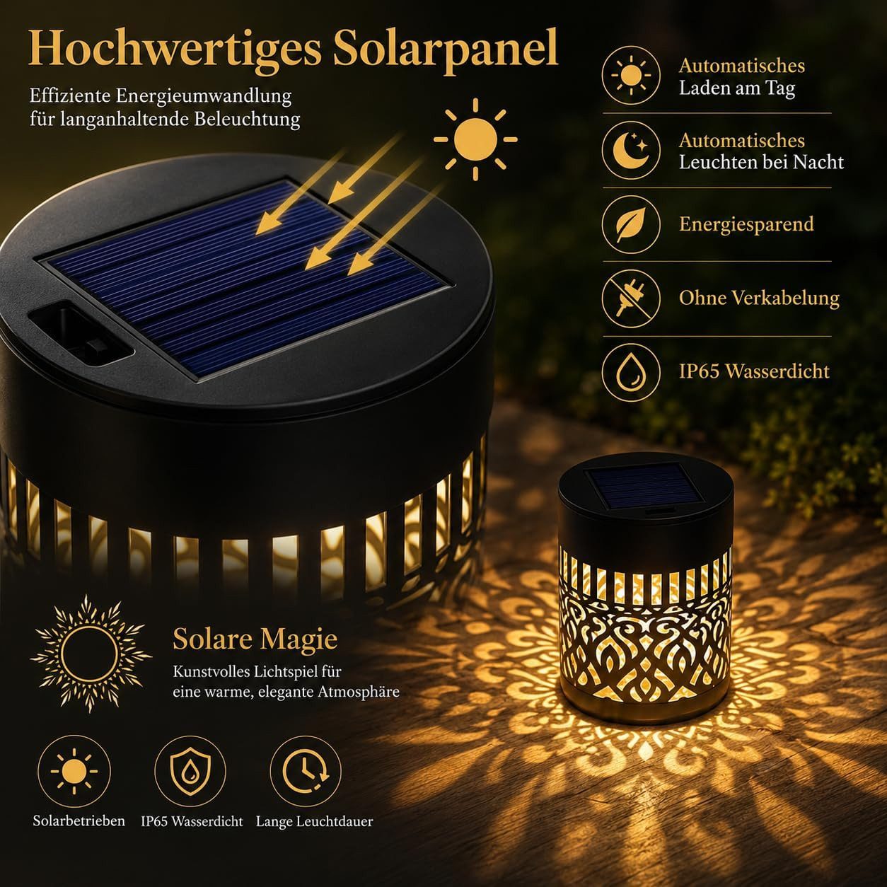 Vornix LED Solarleuchte Solarlampen für Außen,2 Stück Decorative Solar Mandala Lights, Mandala Solar Lights,Solar Wandleuchte, LED Garden Lantern Wasserdichte f – Bild 3 von 5