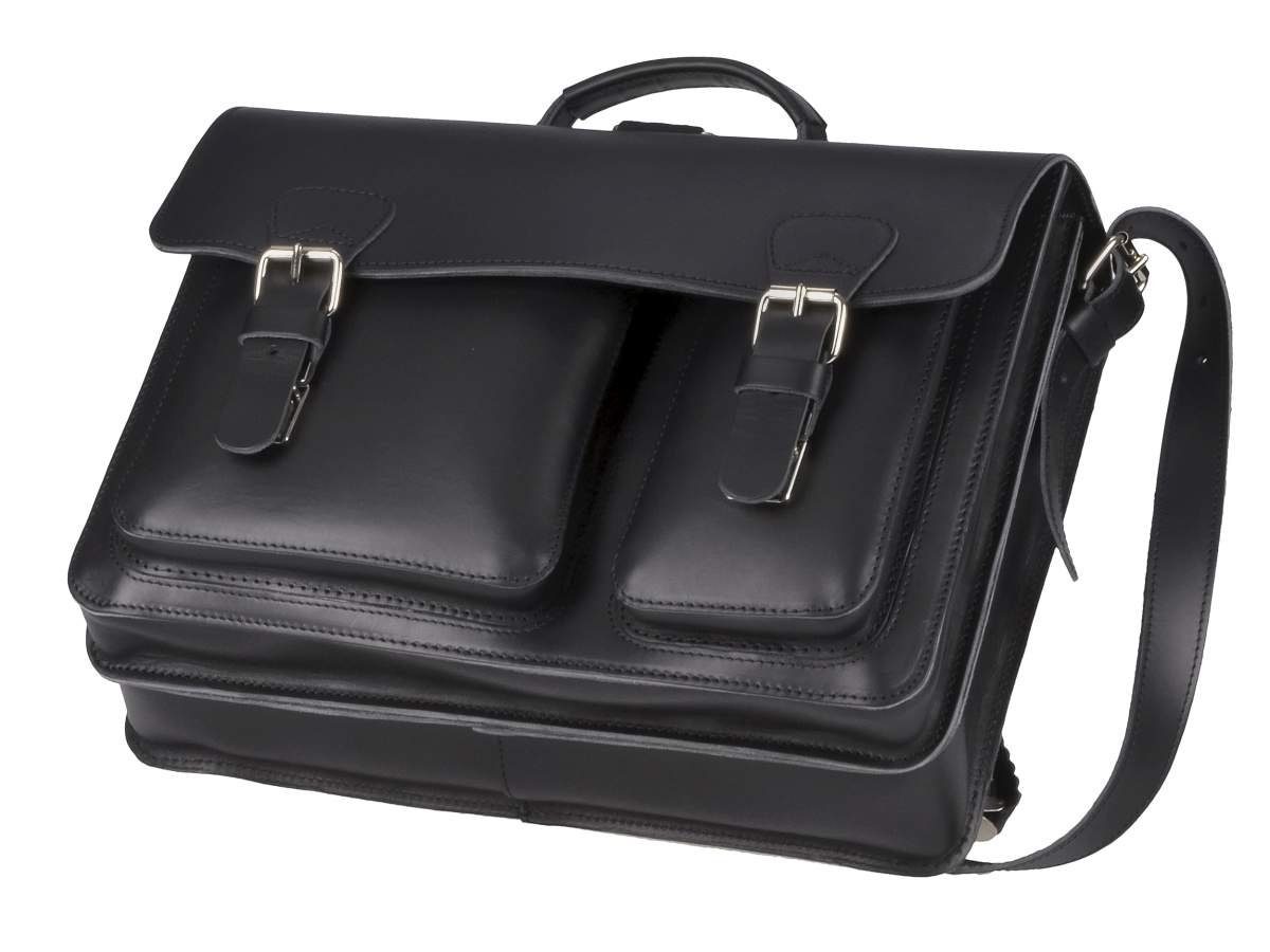 schwarz 2 Leder 40 Lehrertasche Aktentasche auch Classic tragen, Ruitertassen mit Rucksack Satchel, als Fächern, cm zu