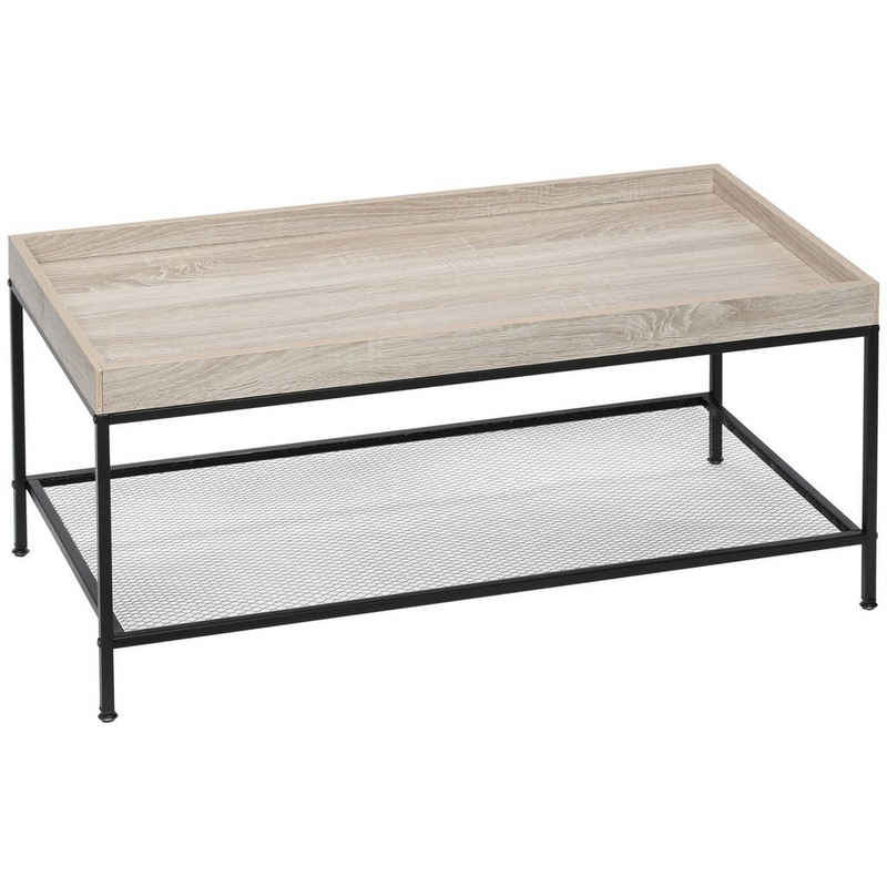 HOMCOM Couchtisch erhöhter Rand, Gitterablage, 100 x 50 x 46,5cm (Set, 1-St., 1 x Couchtisch; 1 x Anleitung), Breite 100 cm