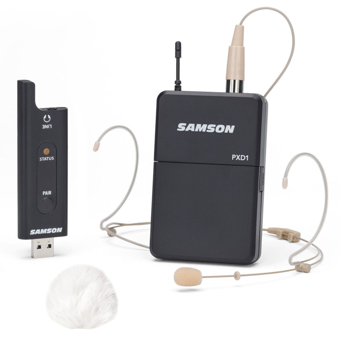 Samson Mikrofon Samson Drahtlos-System XPD2 Headset-Mikrofon mit Windschutz Weiss (Mikrofon), Vorteils-Set mit Windschutz