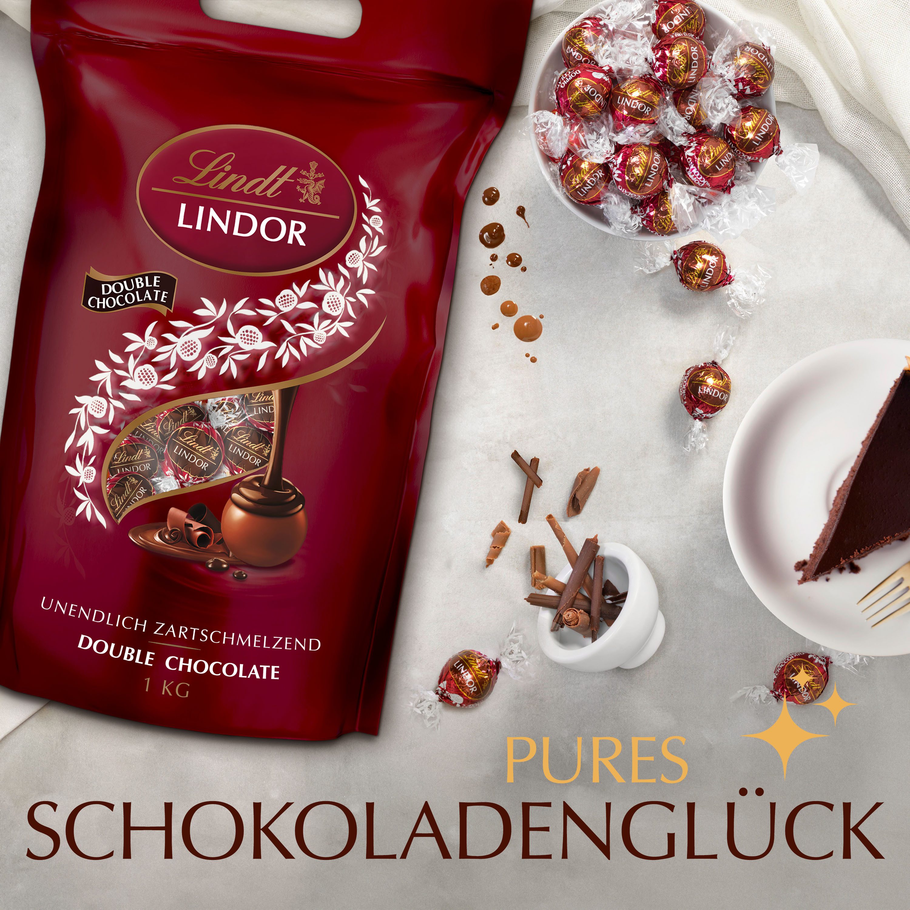 Lindt LINDOR Schokolade 1kg Kugeln Double Chocolate Beutel Schokolade Pralinen Geschenk