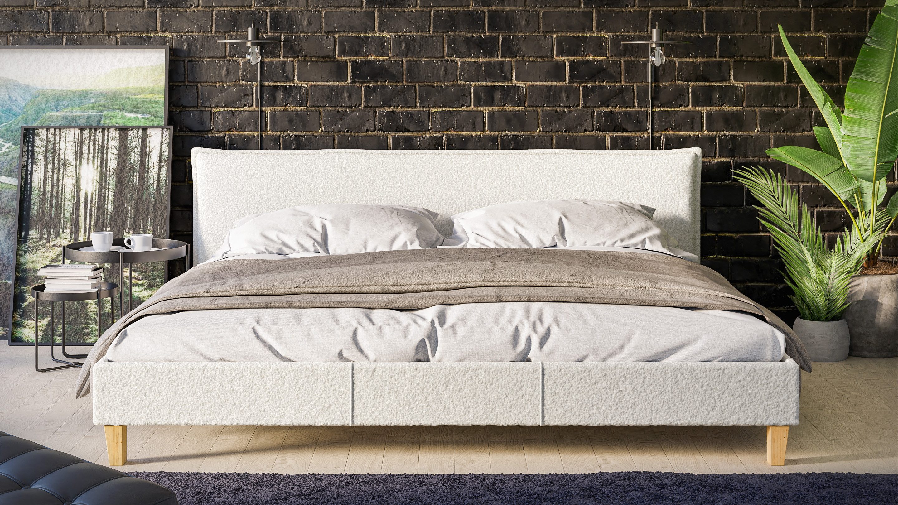 S-Style Möbel Polsterbett Salvatore, Boucle Stoff günstig online kaufen