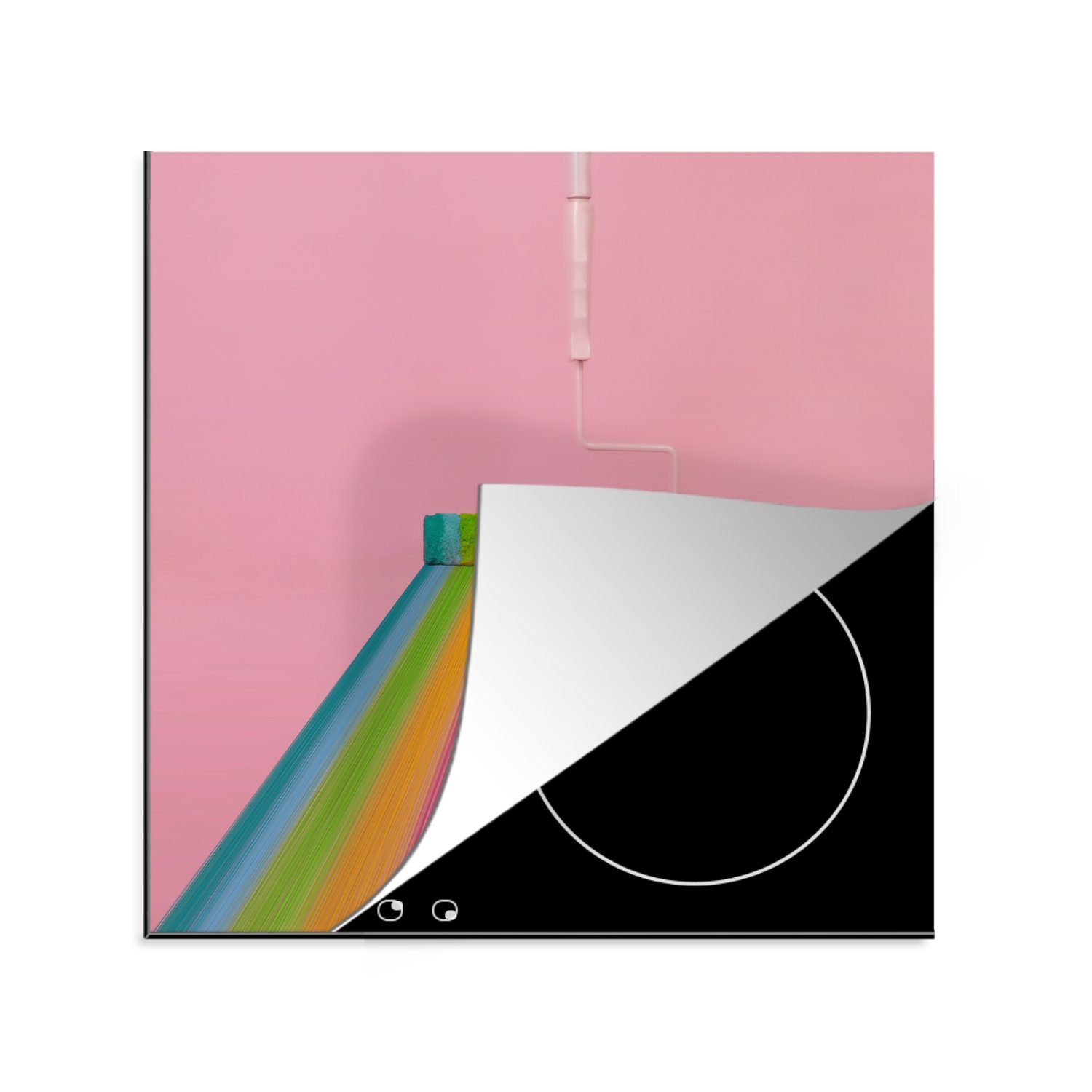 MuchoWow Herdblende-/Abdeckplatte Farbroller, der Regenbogenstreifen macht, Vinyl, (1 tlg), 78x78 cm, Ceranfeldabdeckung, Arbeitsplatte für küche