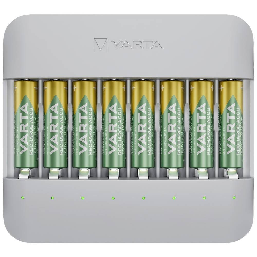 VARTA Recycled 4x AA 2100 mAh Box 57682101121 Rundzellen-Lader (Akku-Defekt Erkennung, Einzelschachtüberwachung, Erhaltungsladung)