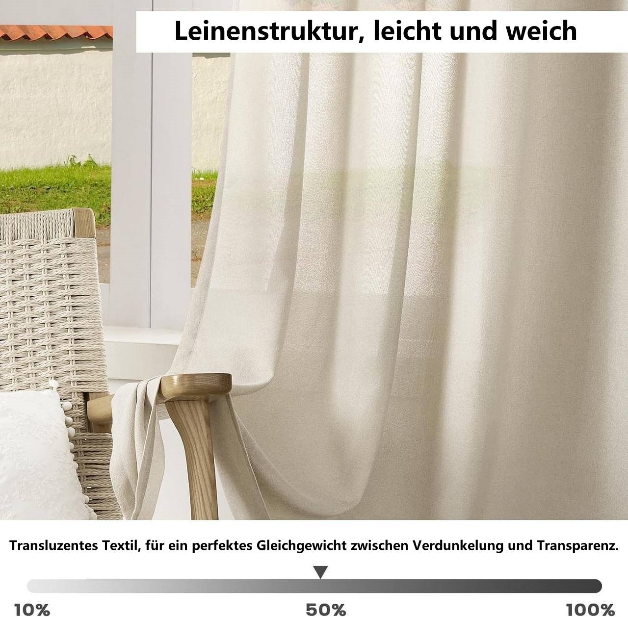 Woltu Gardine (2 St), Kräuselband, halbtransparent, Vorhänge Leinenoptik günstig online kaufen