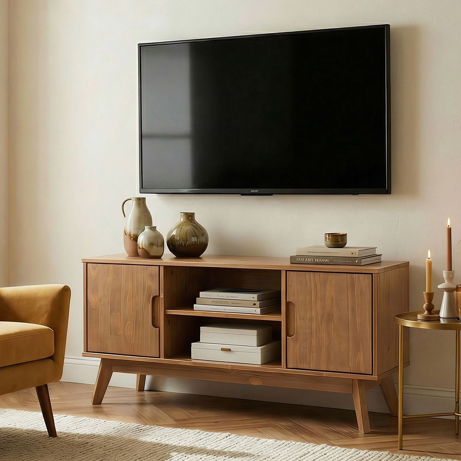 IDIMEX Lowboard TIVOLI, TV Lowboard aus Massivholz, Fernsehtisch mit 2 Türen Kastanie farben