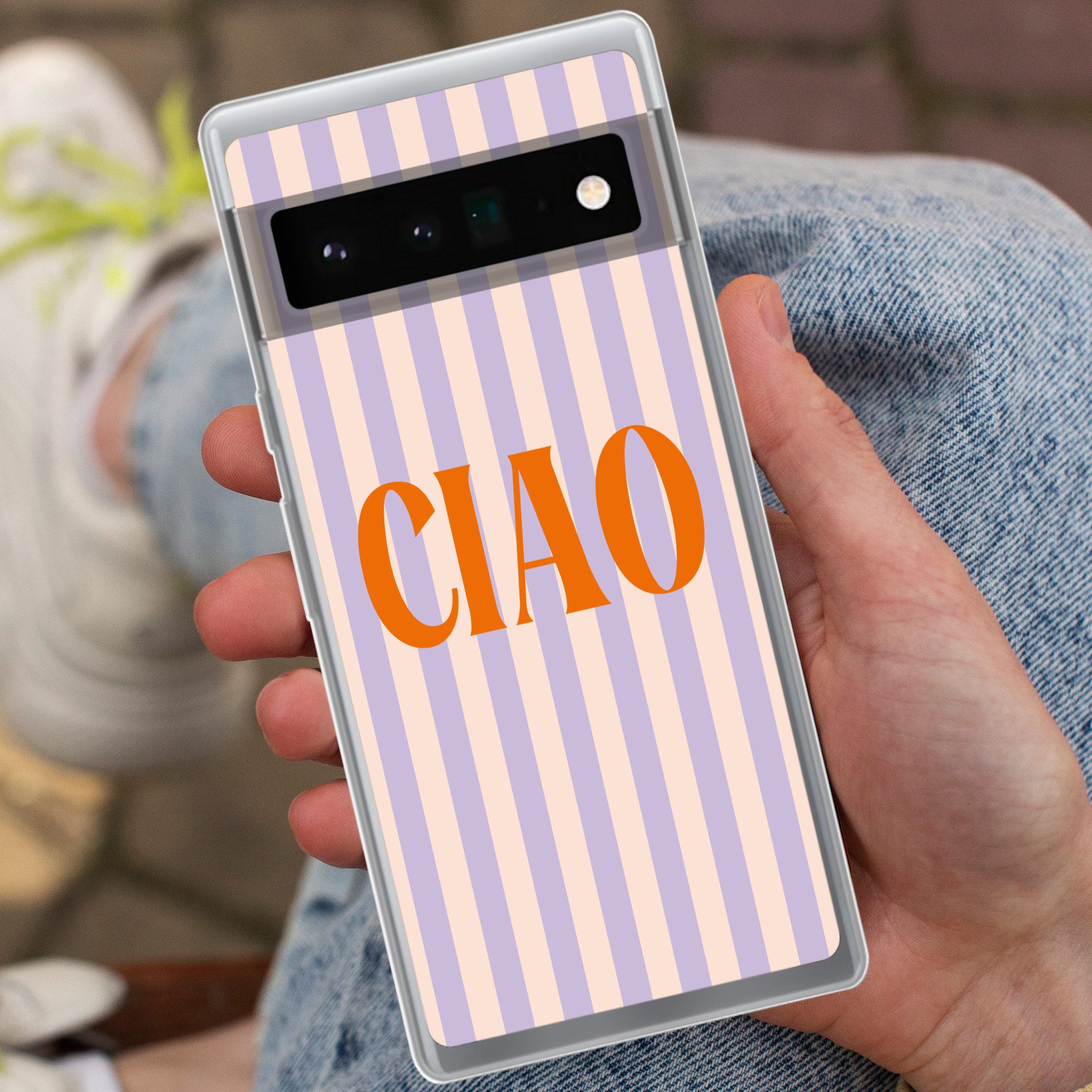 MuchoWow Handyhülle für Google Pixel 6 Pro Ciao - Zitat - Pastell - Streifen, Handy Case, Silikon, Bumper Case Dünn