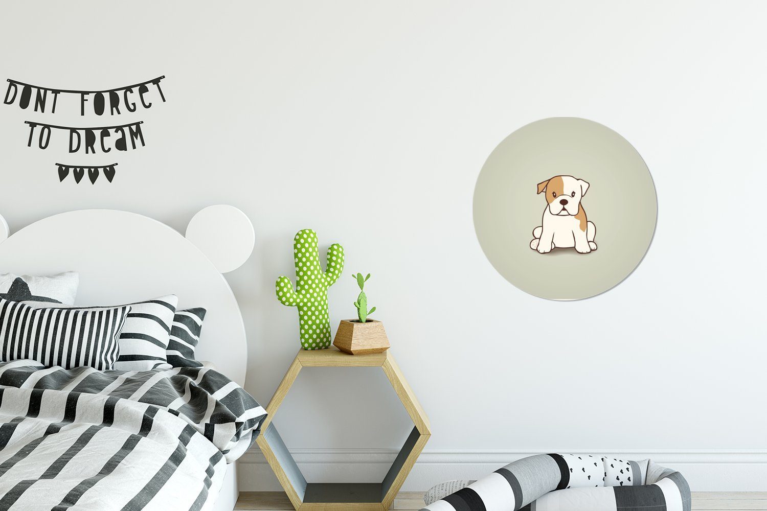 Bulldoggenwelpen (1 eines Tapetenaufkleber, MuchoWow Eine für Rund, Tapetenkreis Wandsticker Wohnzimmer Illustration Kinderzimmer, St),