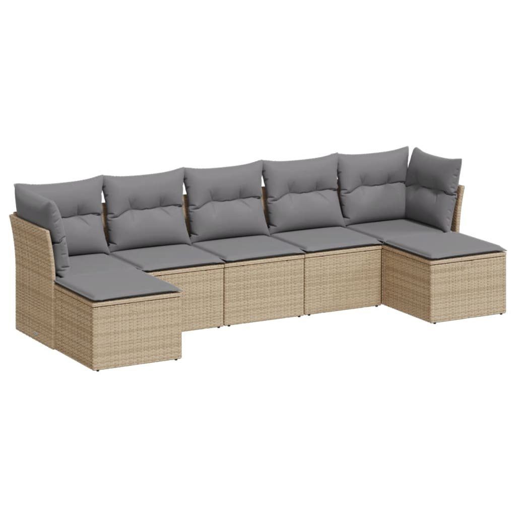 Gartenlounge-Set 7-tlg. Garten-Sofagarnitur mit Kissen Beige Poly Rattan