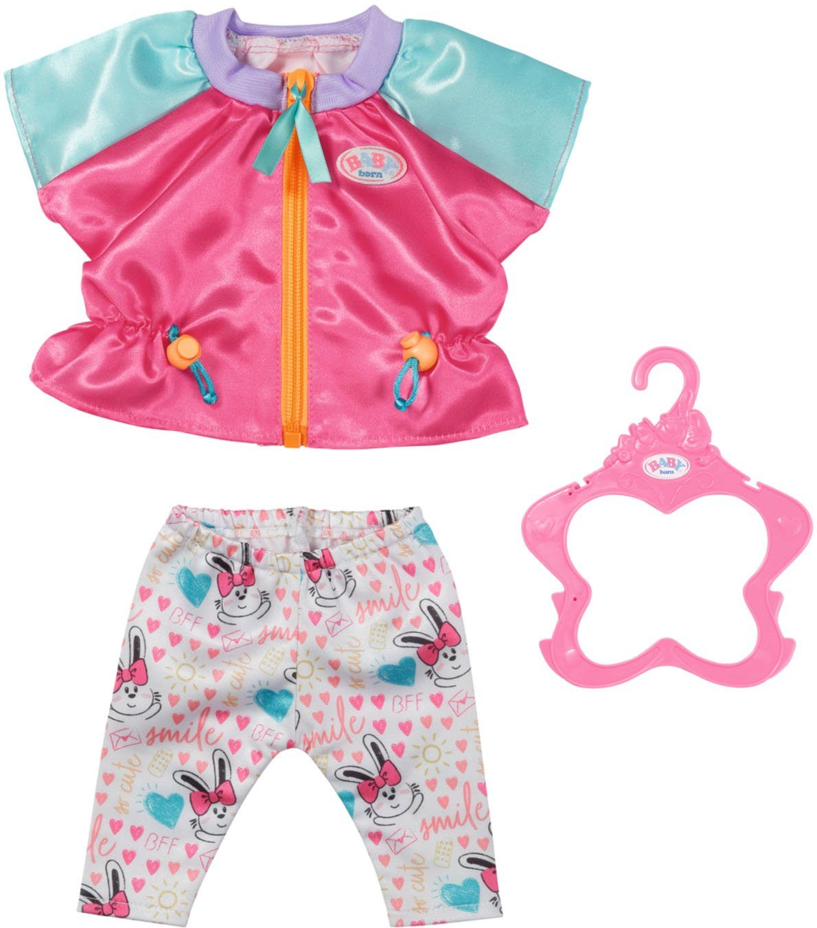 mit Pink, Baby cm, Puppenkleidung Kleiderbügel Born 43 Freizeitanzug