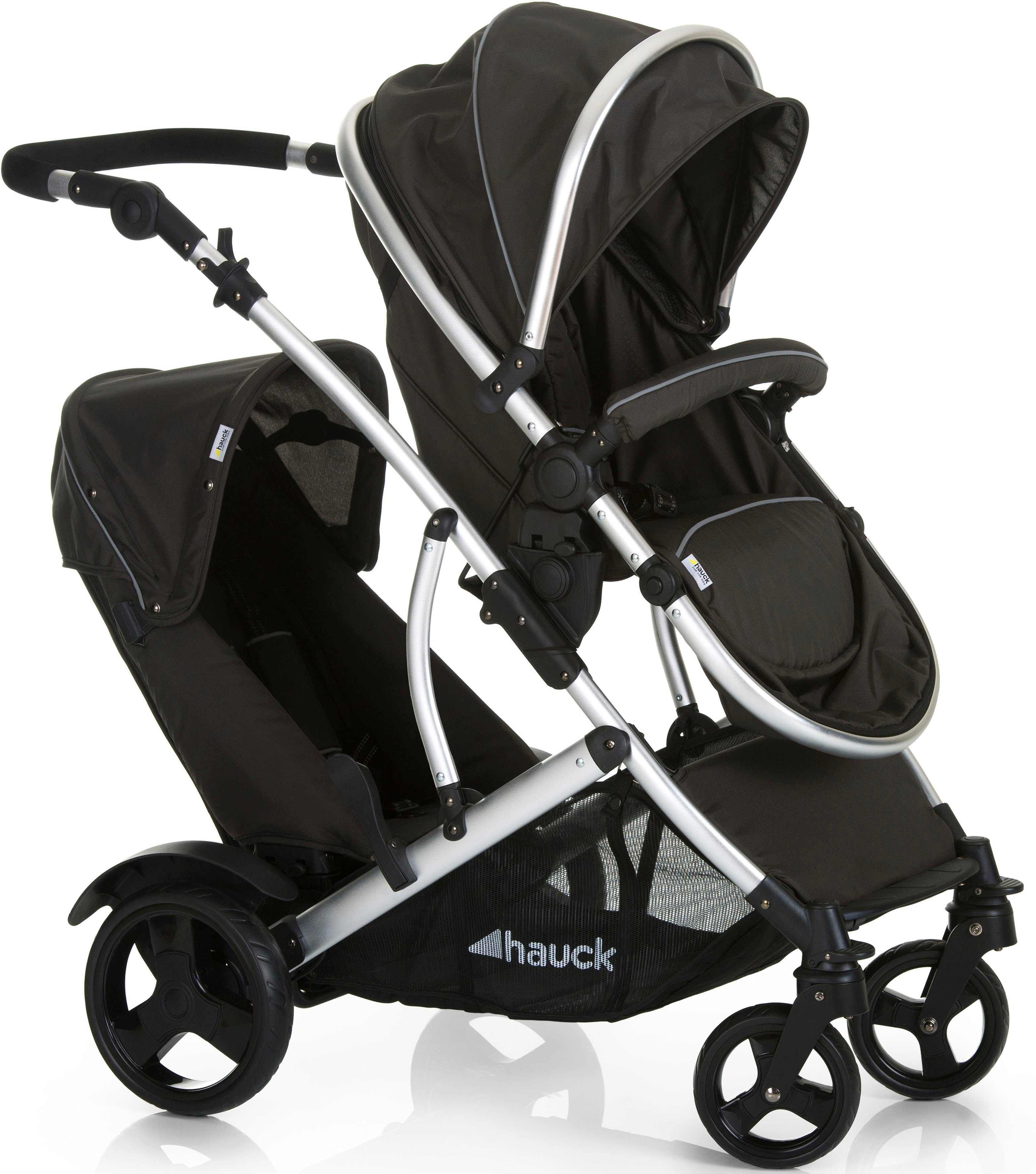 Hauck Geschwisterwagen Duett 2 black, mit Regenschutz, Kinderwagen