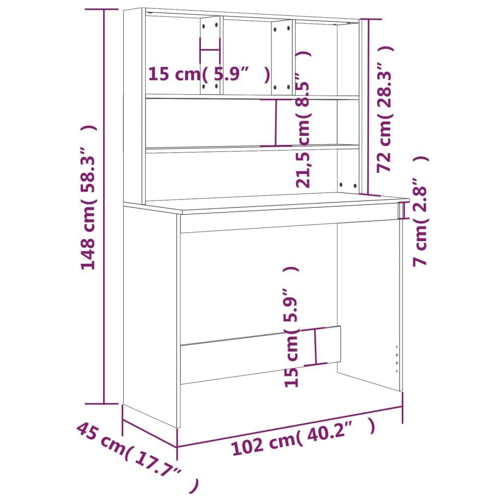 Sonoma-Eiche | Sonoma 102x45x148 mit Holzwerkstoff cm Eiche vidaXL Schreibtisch Sonoma Regal Eiche Schreibtisch