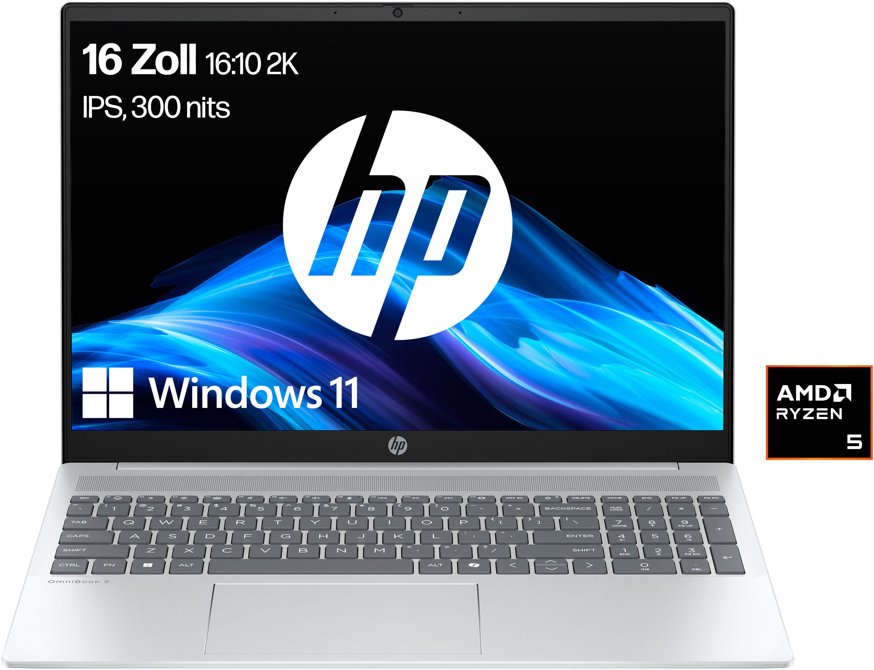 HP OmniBook 5 16-ag1252ng Notebook (40,64 cm/16 Zoll, AMD Ryzen™ AI 5 340, Radeon, 512 GB SSD)