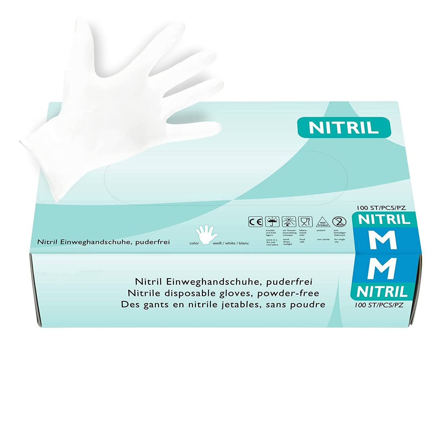 Hypafol Nitril-Handschuhe S-XL, Puderfrei I mit Rollrand, Finger texturiert Weiß