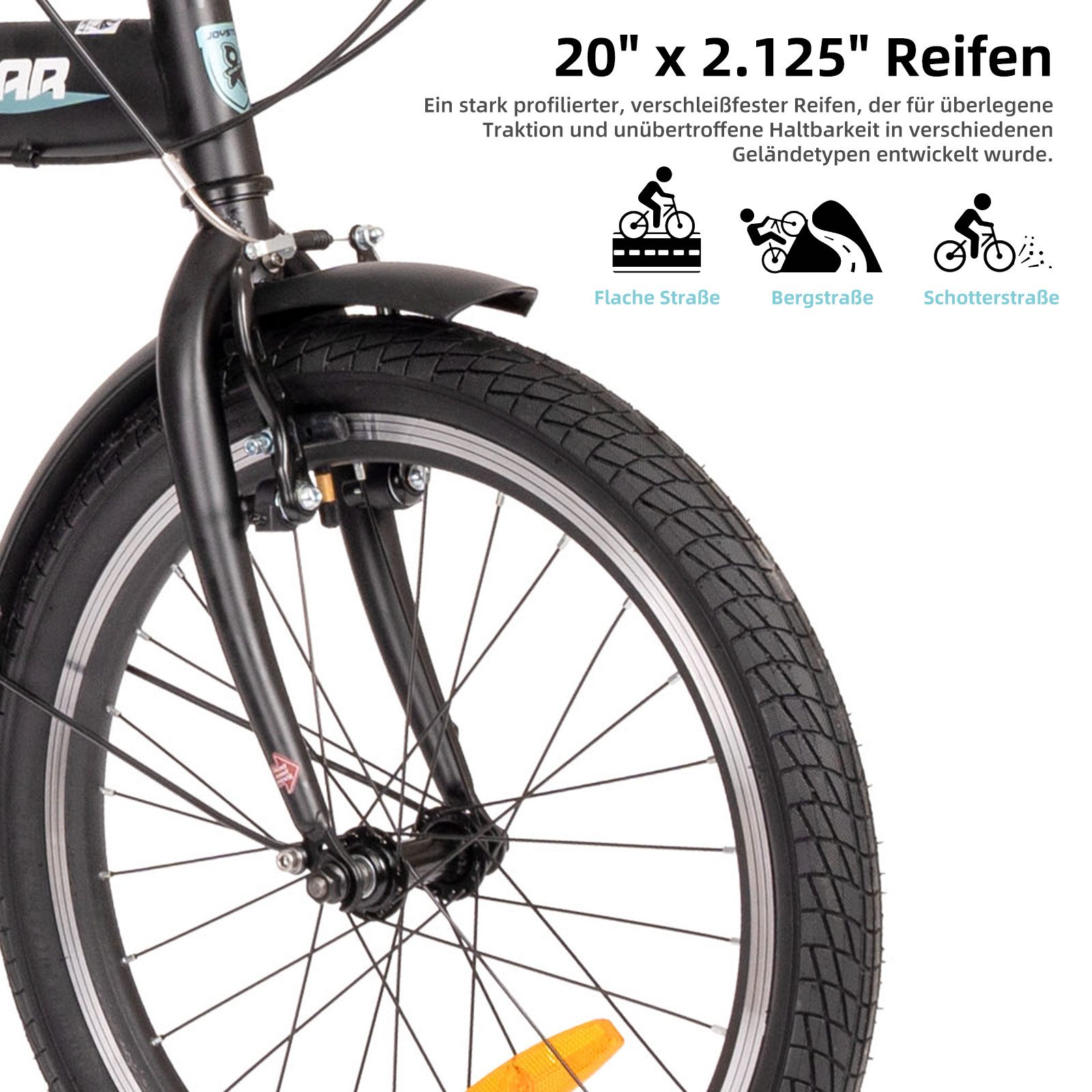 JOYSTAR Klapprad 20 Zoll leicht und praktisch Klappfahrrad für Erwachsene und Studenten, 20-Zoll-Rad mit 6-Gang-Schaltung, Doppel-V-Bremsen und leichtem Rahmen