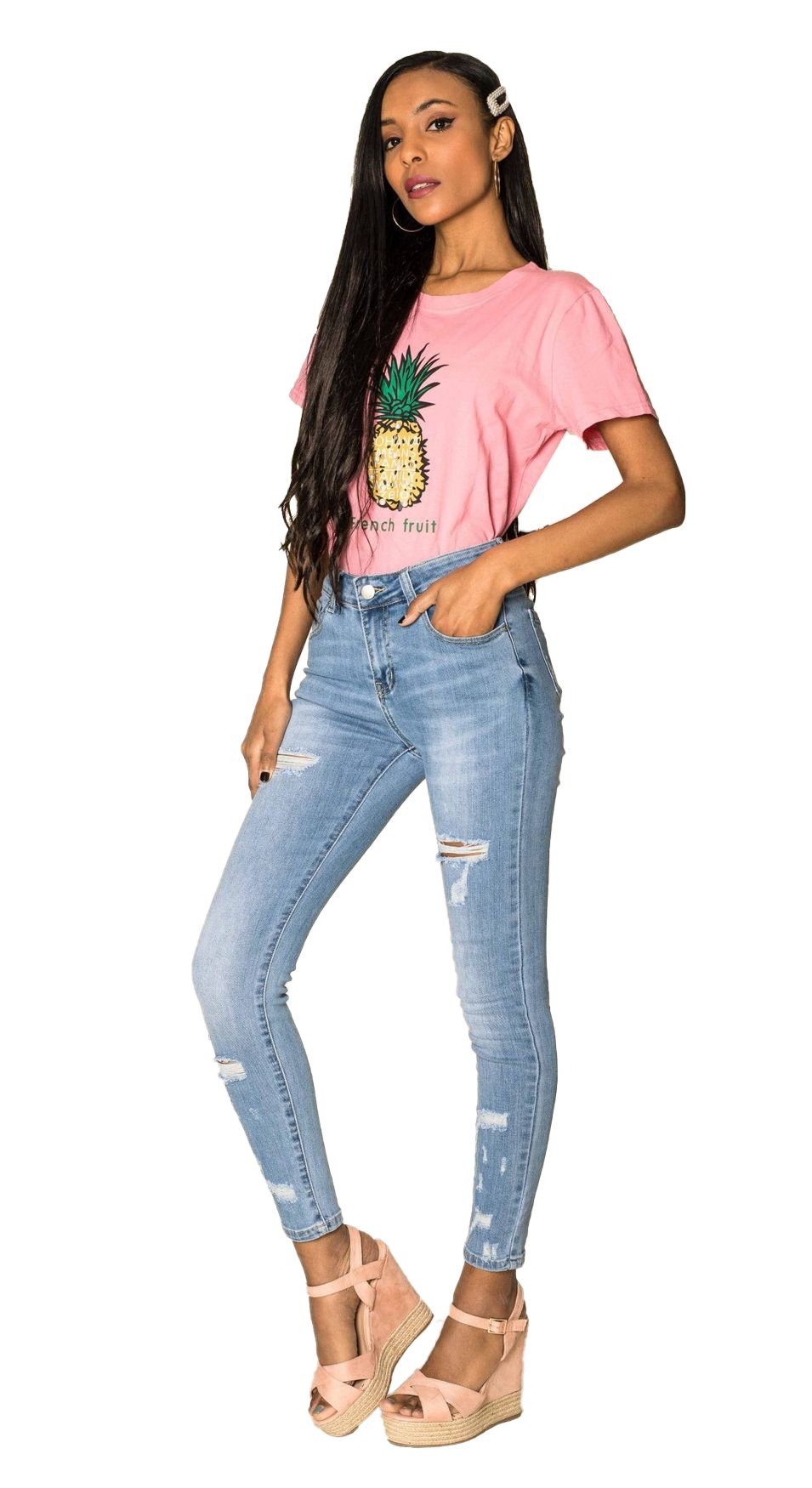 Nina Carter Skinny-fit-Jeans »Damen Denim Jeans Risse« (1-tlg) 3267 in Blau  online kaufen | OTTO