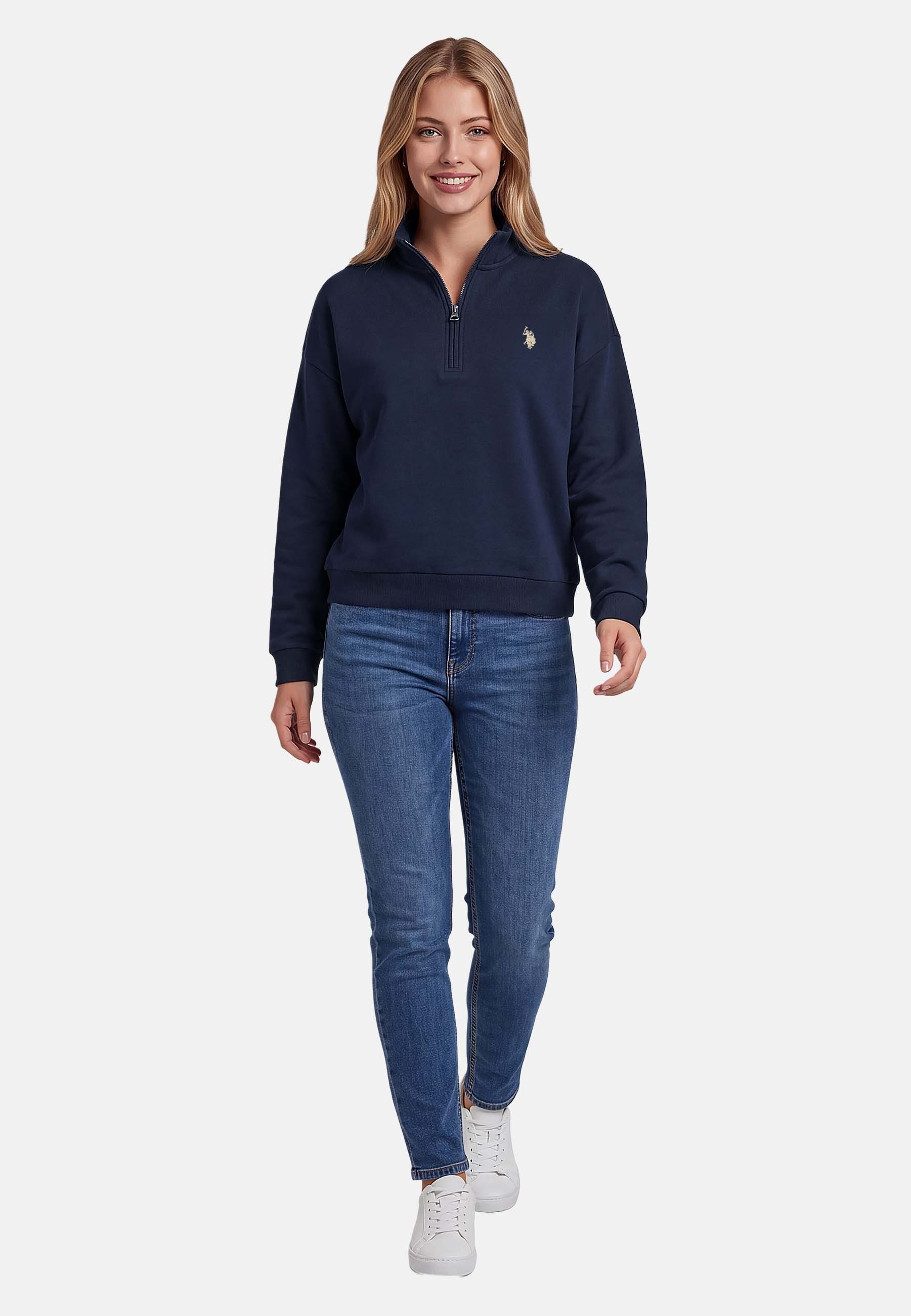 U.S. Polo Assn. Sweatshirt mit Stehkragen und gesticktem Brustlogo Weiches Damen-Sweatshirt mit Rippbündchen und normaler Passform – Bild 3 von 5