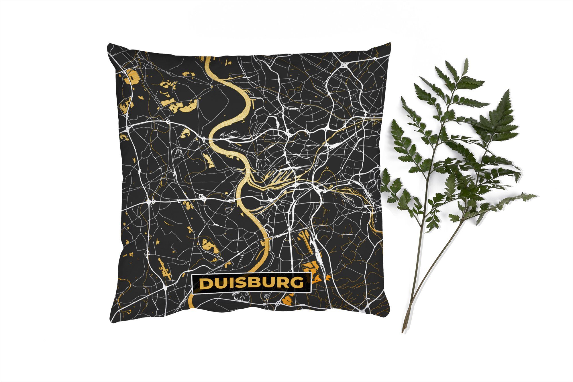 Sofakissen Gold, - Deutschland Karte Zierkissen Schlafzimmer, Wohzimmer, Stadtplan mit - - Füllung für MuchoWow - Duisburg Deko, Dekokissen