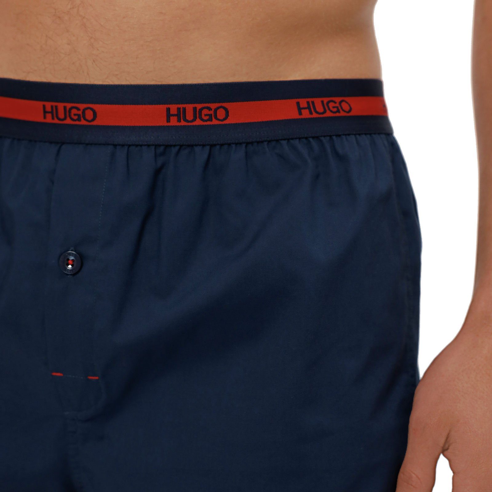 Set) Bund umlaufendem Boxer Woven blue (2-St., Boxershorts Twinpack navy 465 HUGO Logo-Schriftzug / am 2er mit
