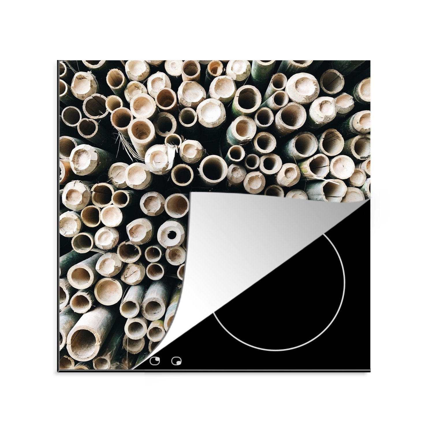 MuchoWow Herdblende-/Abdeckplatte Bambus - Grün - Weiß, Vinyl, (1 tlg), 78x78 cm, Ceranfeldabdeckung, Arbeitsplatte für küche