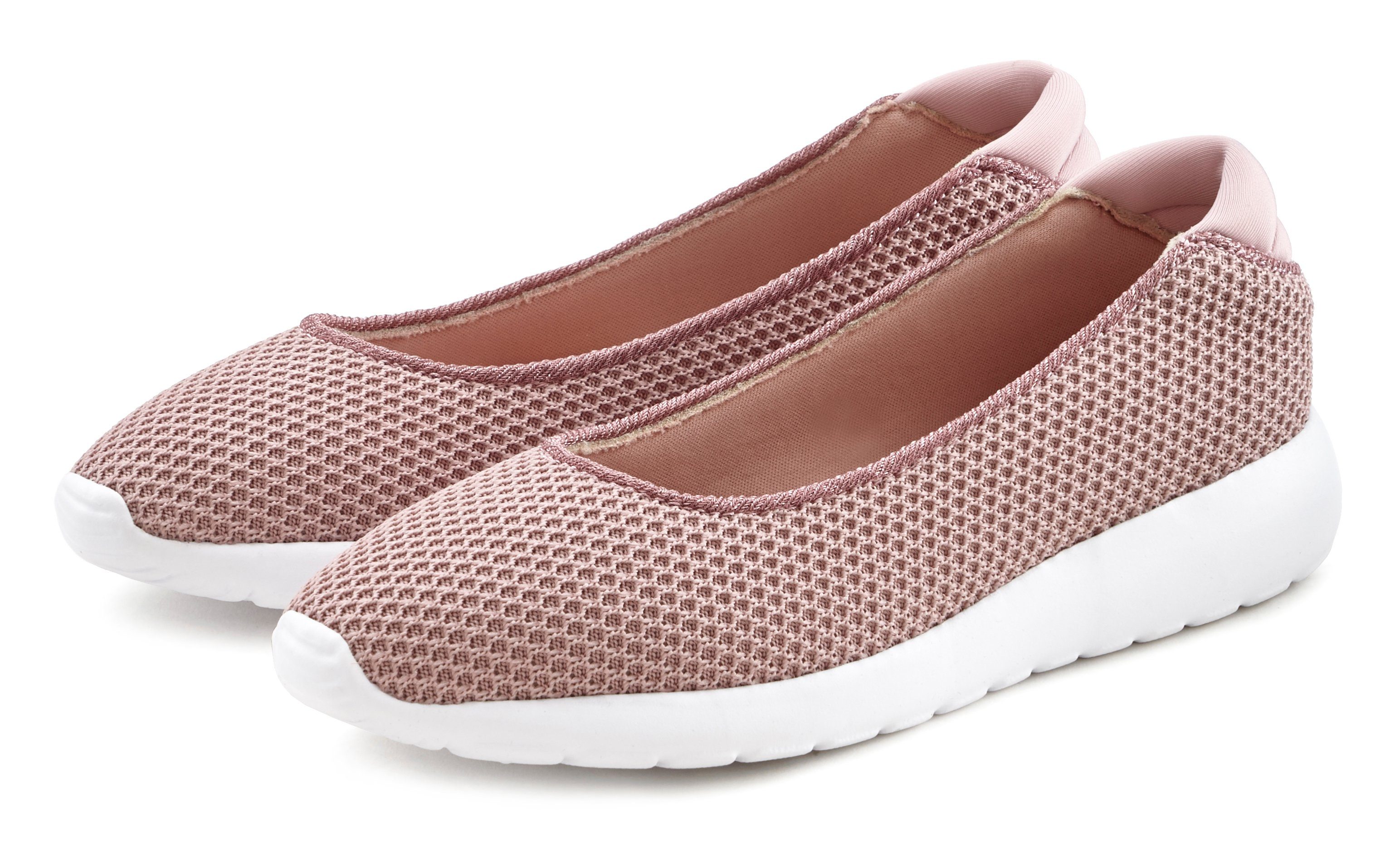 LASCANA Ballerina Freizeitschuh, Slipper, Halbschuh, Sneaker Slip-In, leichte Mesh-Optik rosa