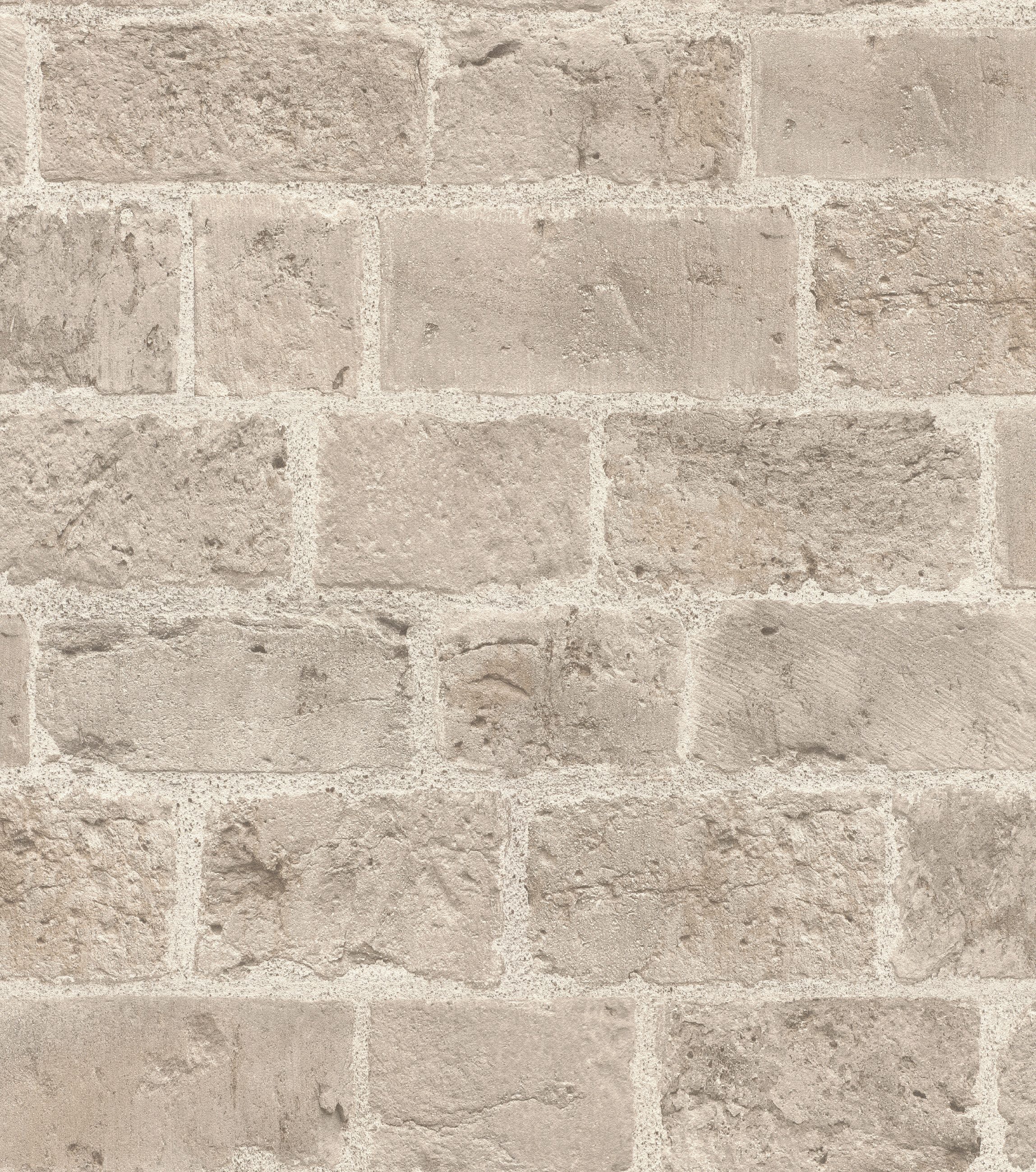 Rasch Vliestapete Mauerwerk & Steinoptik - Vinyltapete Beige, Steinoptik, (1 Rolle, 1 St., 10,05 m x 0,53 m), Lichtbeständige Farben - Feucht abwischbar - Restlost abziehbar