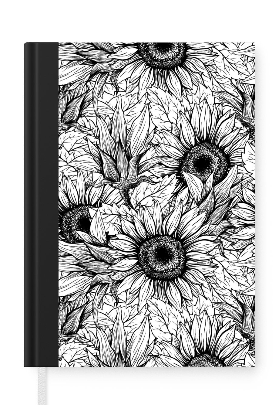 MuchoWow Notizbuch Blumen - Sonnenblume - Muster, Journal, Merkzettel, Tagebuch, Notizheft, A5, 98 Seiten, Haushaltsbuch