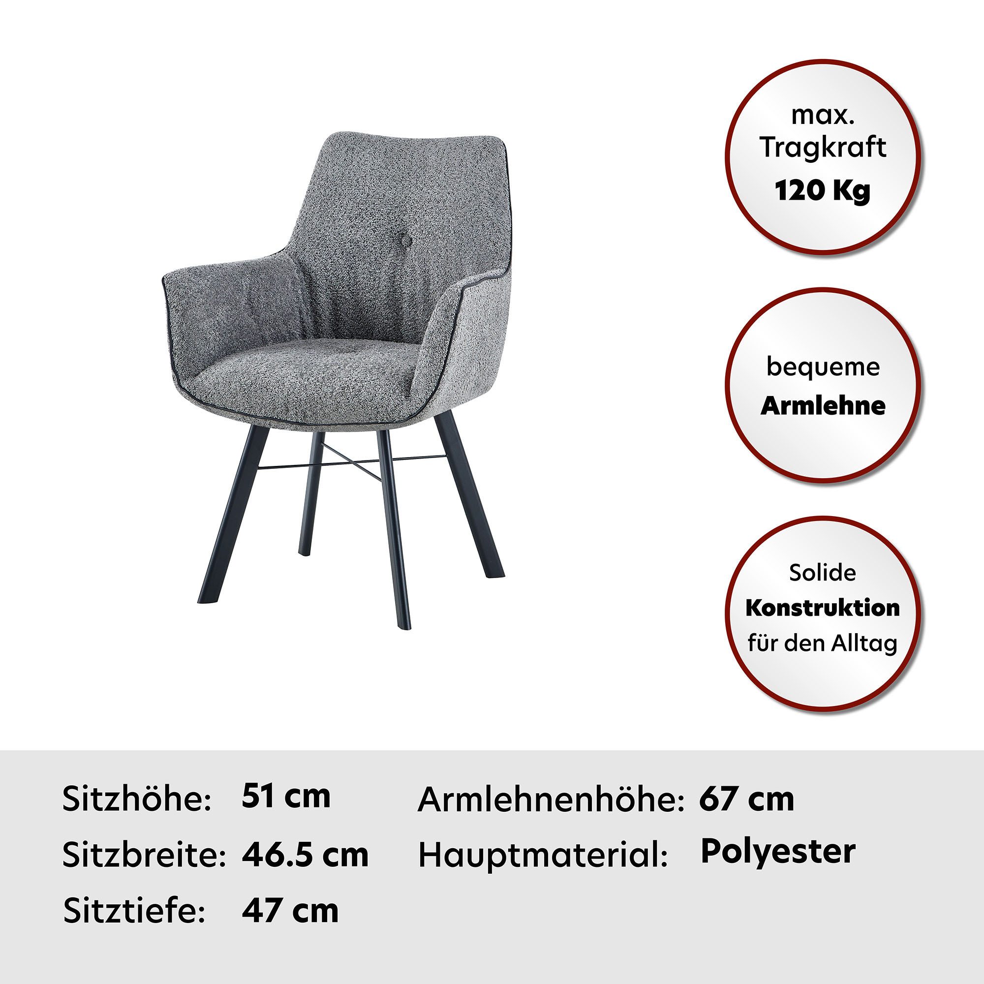 Kayoom Armlehnstuhl Stuhl Allie 125, mit Armlehne, 180° drehbar, mit Rückholautomatik (1 St), 180°-drehbar mit Auto-Rückholfunktion,einfaches Aufstehen mit Armlehne
