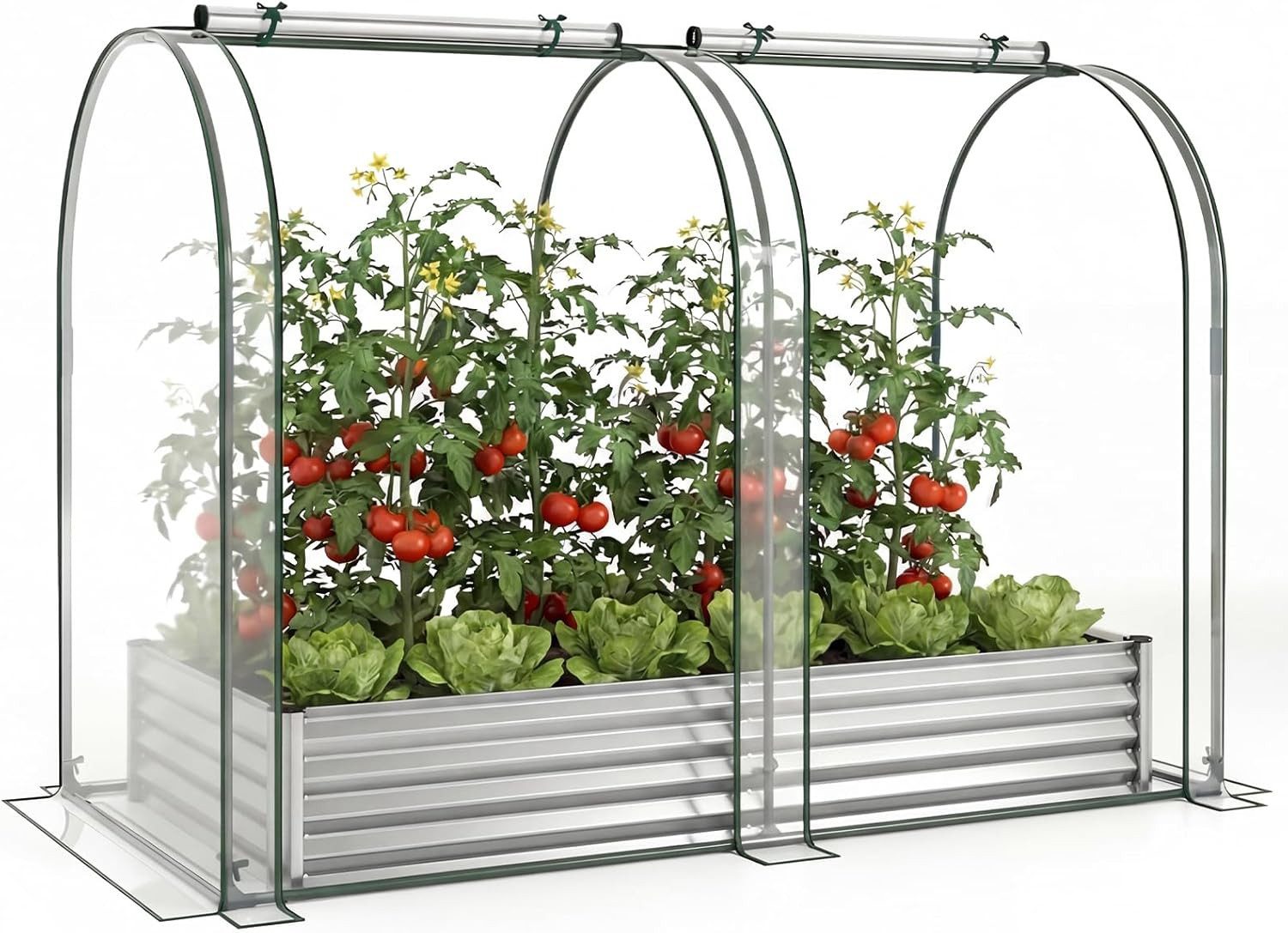 KOMFOTTEU Hochbeet, mit Gewächshaus, transparenter PVC-Abdeckung & 2 Fenstern