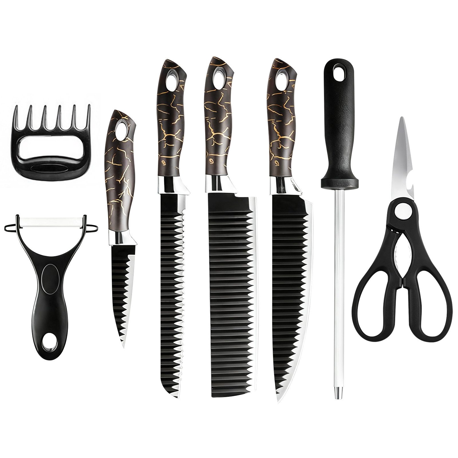 Fine Life Pro Ножи-Set Küchenmesser Set mit Rolltasche (Set, 8-tlg), High Carbon Edelstahl Profi Поварские ножи Set