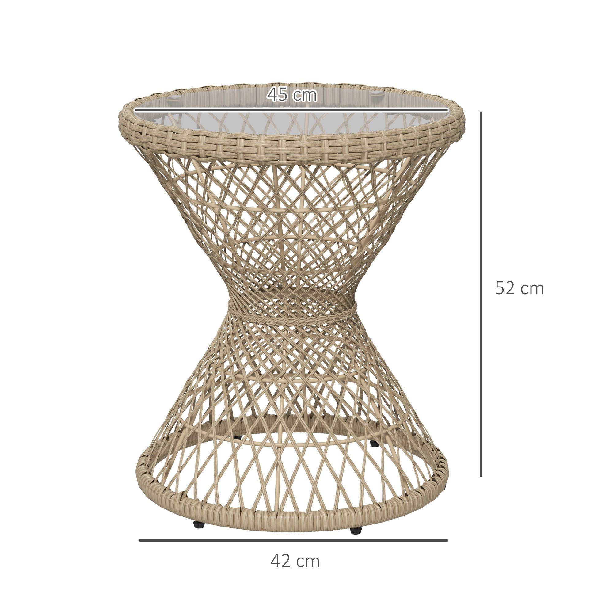 Outsunny Gartentisch Beistelltisch mit UV-Schutz, Balkontisch im Boho-Design (Rattan Kaffeetisch, 1-St., Garten Couchtisch), Braun, Ø45 × 52 cm