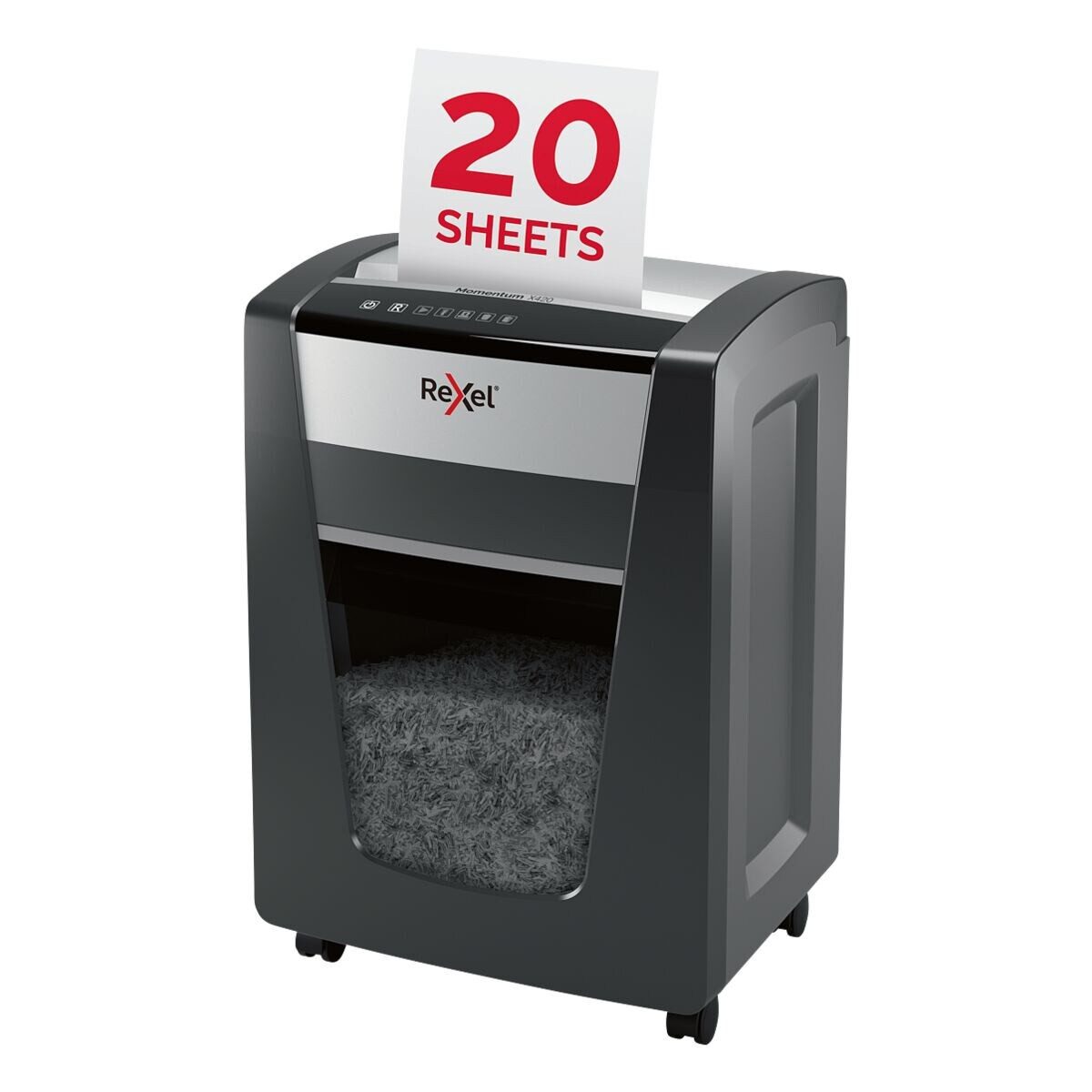 REXEL Aktenvernichter Momentum X420, Shredder, Partikelschnitt 4x40 mm, bis 20 Blatt, 30 Liter