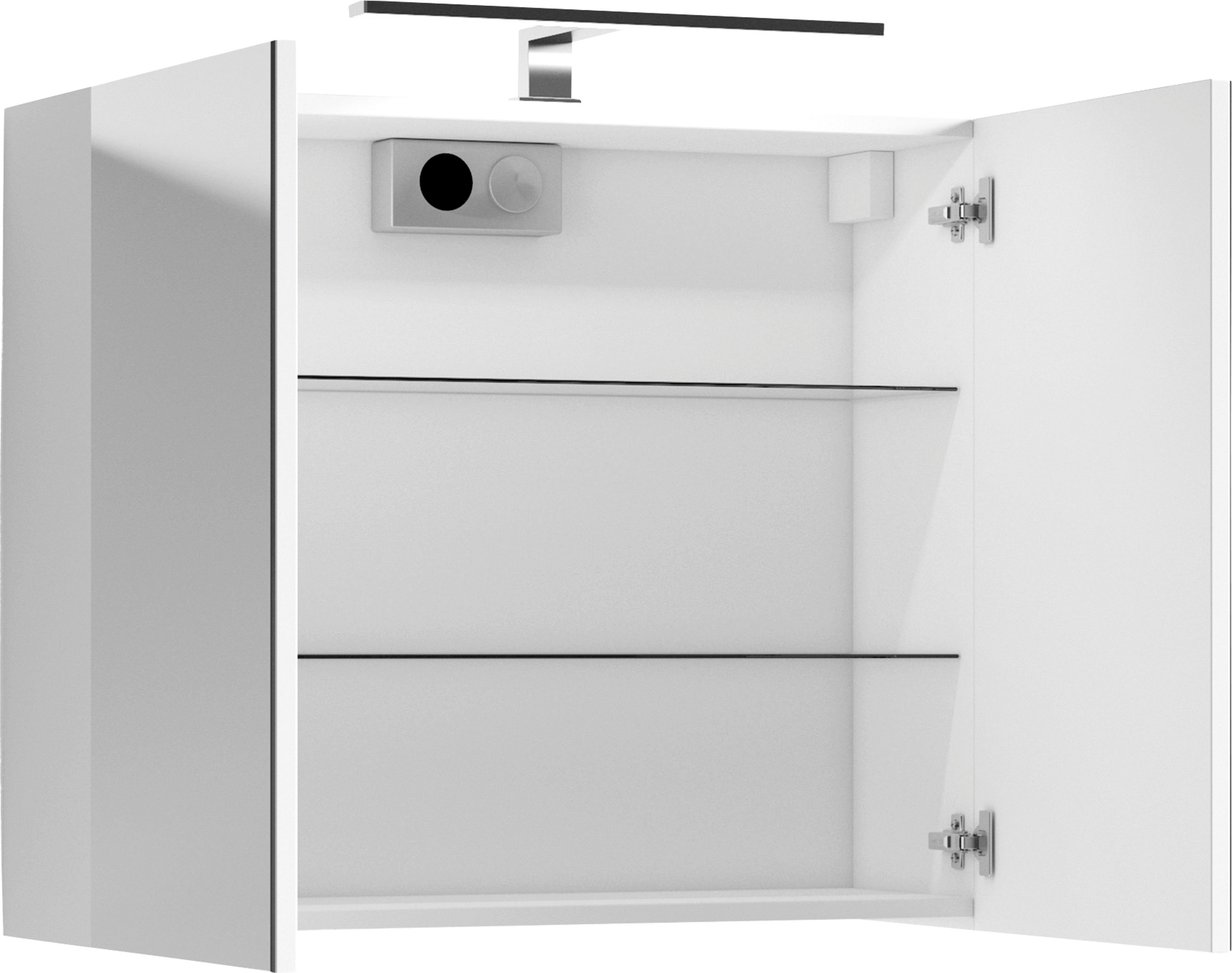 byLIVING Spiegelschrank Serie Spree, in vielen Breiten erhältlich Soft-Close, LED Beleuchtung mit Schalter- und Steckdosenbox – Bild 3 von 5