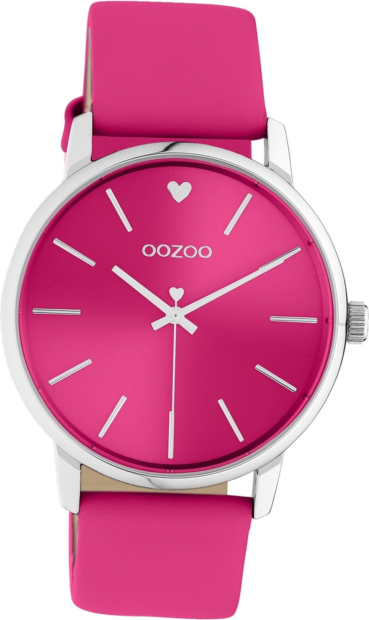 OOZOO Quarzuhr (ca. Gehäuse, groß Damenuhr Timepieces, Armbanduhr Damen 40mm) Lederarmband Oozoo pink, rundes