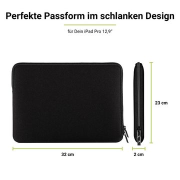 Artwizz Tablet-Hülle Neoprene Sleeve, Tasche mit Reißverschluss & weichem Webpelz, Schwarz 12,9 Zoll, iPad Pro 13" (2024 M4), iPad Pro 12,9" (2018-2022)