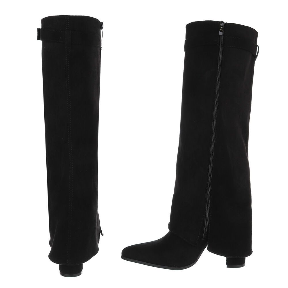 Ital-Design Elegante kniehohe Stiefelette mit Blockabsatz für Damen High-Heel-Stiefel (89852569) Blockabsatz Stiefel in Schwarz – Bild 5 von 5