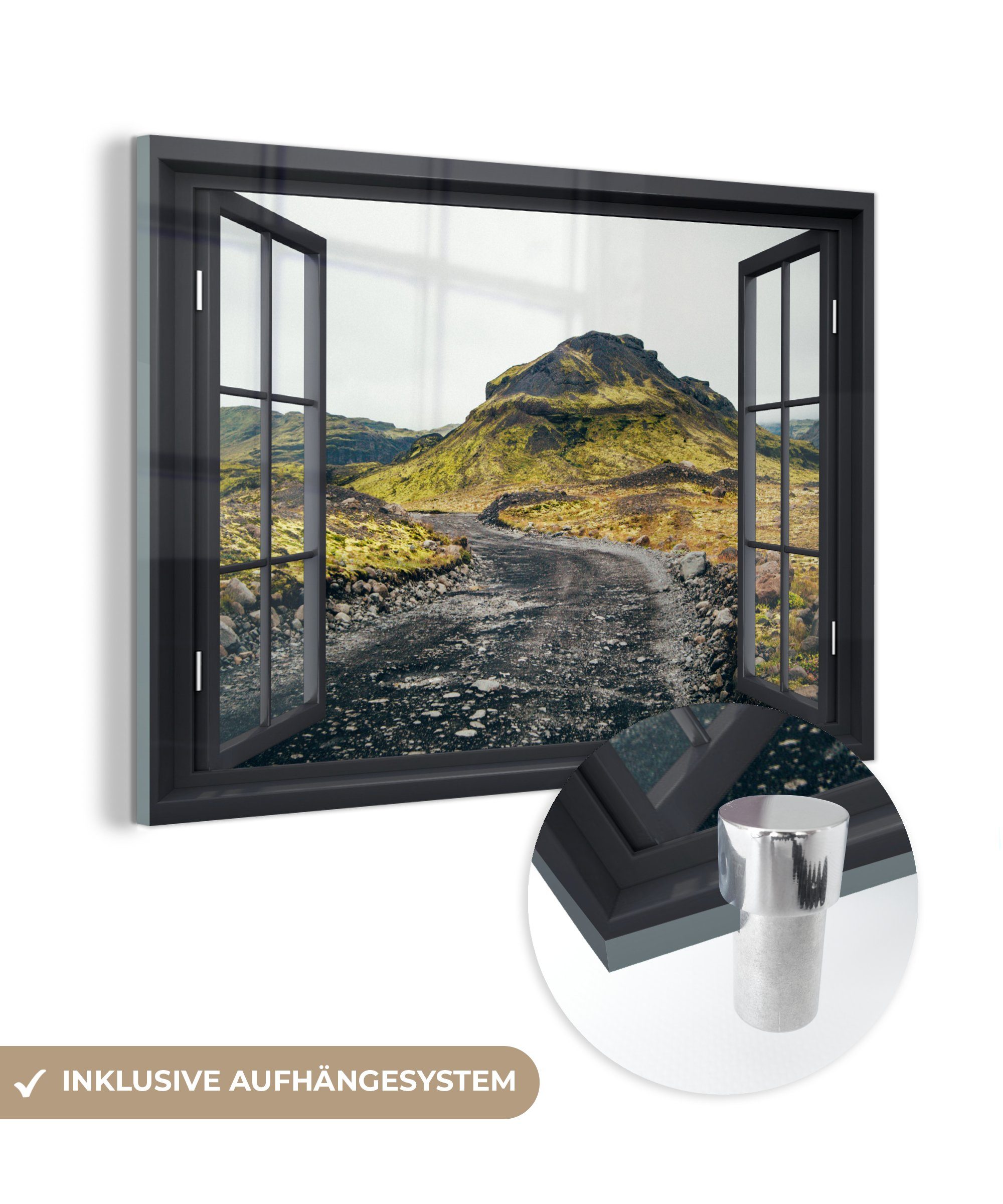 MuchoWow Acrylglasbild Durchsichtig - Berg - Schwarz, (1 St), Glasbilder - Bilder auf Glas Wandbild - Foto auf Glas - Wanddekoration