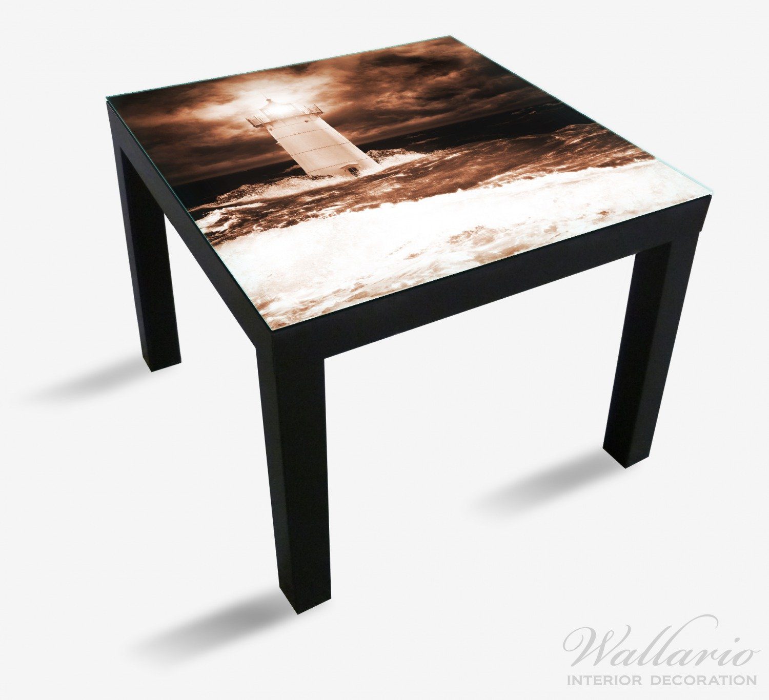Wallario Tischplatte St), Lack im Leuchtturm Wasser bei Abstrakter See für (1 Tisch stürmischer Ikea geeignet