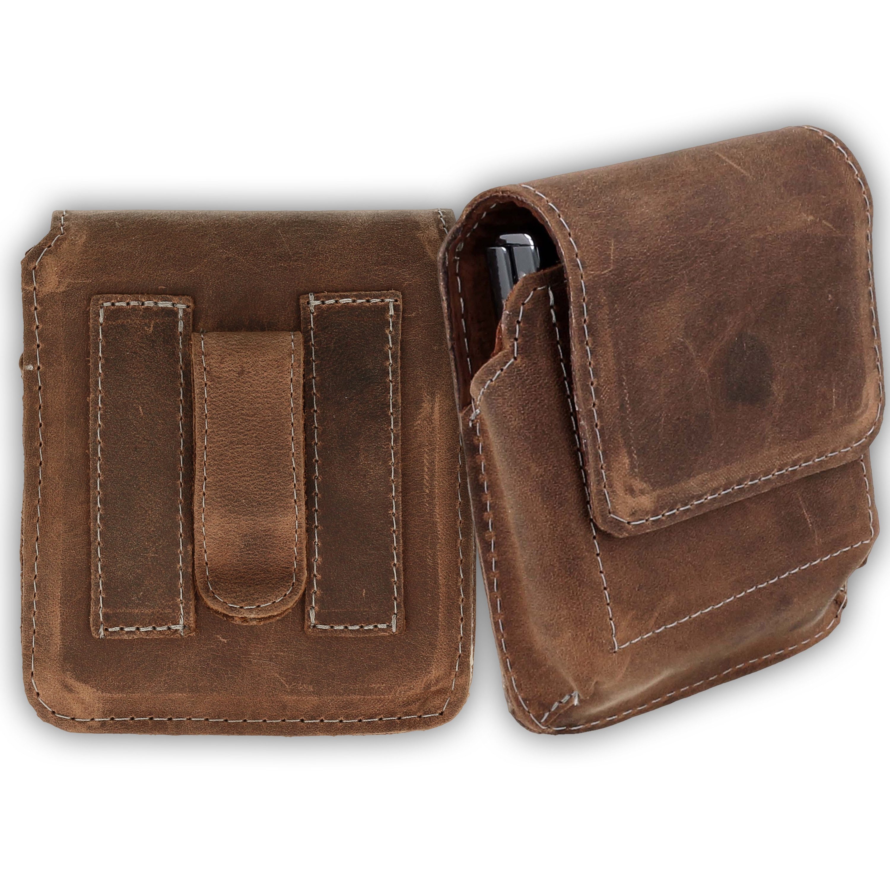 XiRRiX Handytasche Gürtel - universal Gürteltasche für Flip Telefone aus echtem Leder (Ledertasche vertikal Gürtel, Holster Tasche für Klapphandys), mit stabilem Stahl Clip Kompatibel mit Samsung Z FLIP 3, 4, 5, 6, 7