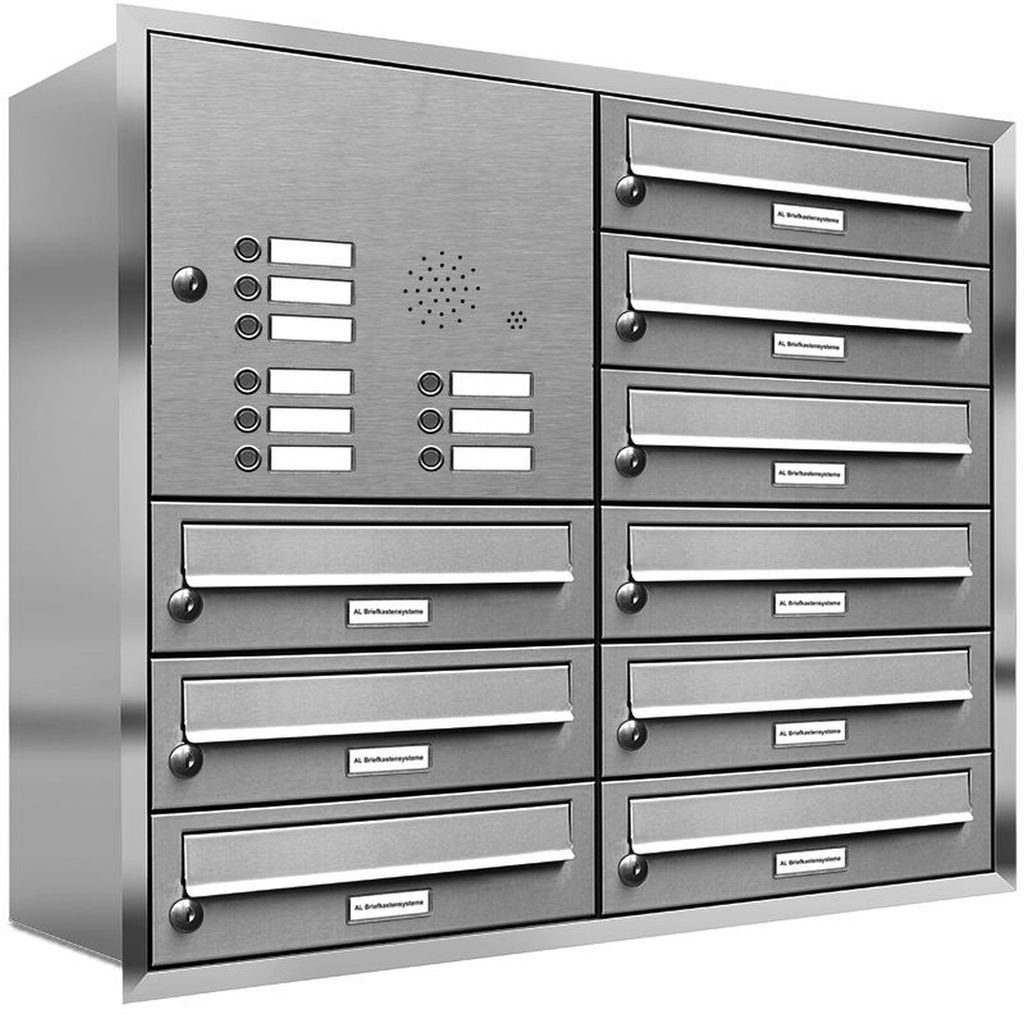 V2A Premium AL Fach Briefkastensysteme mit Briefkasten 9er Unterputz Wandbriefkasten 9 A4 Klingel